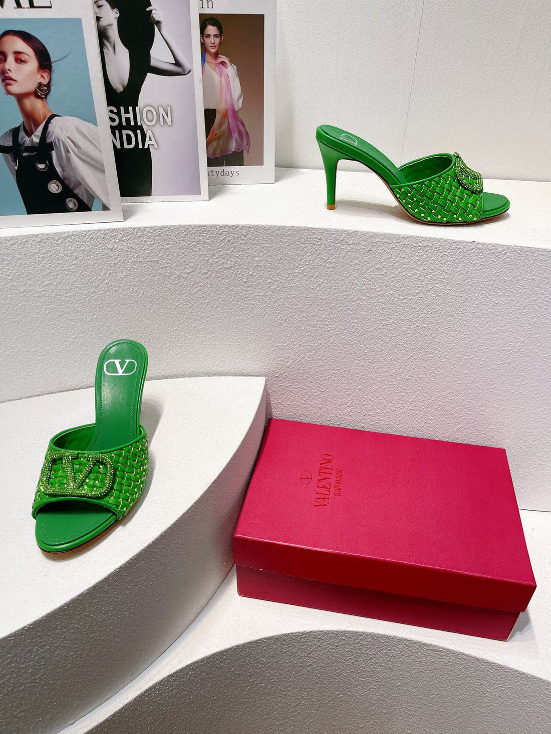 VT High Heeled Sandals Green Sheepskin 292791