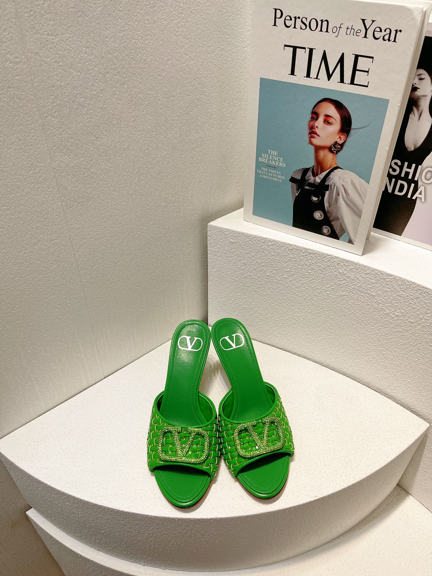 VT High Heeled Sandals Green Sheepskin 292791