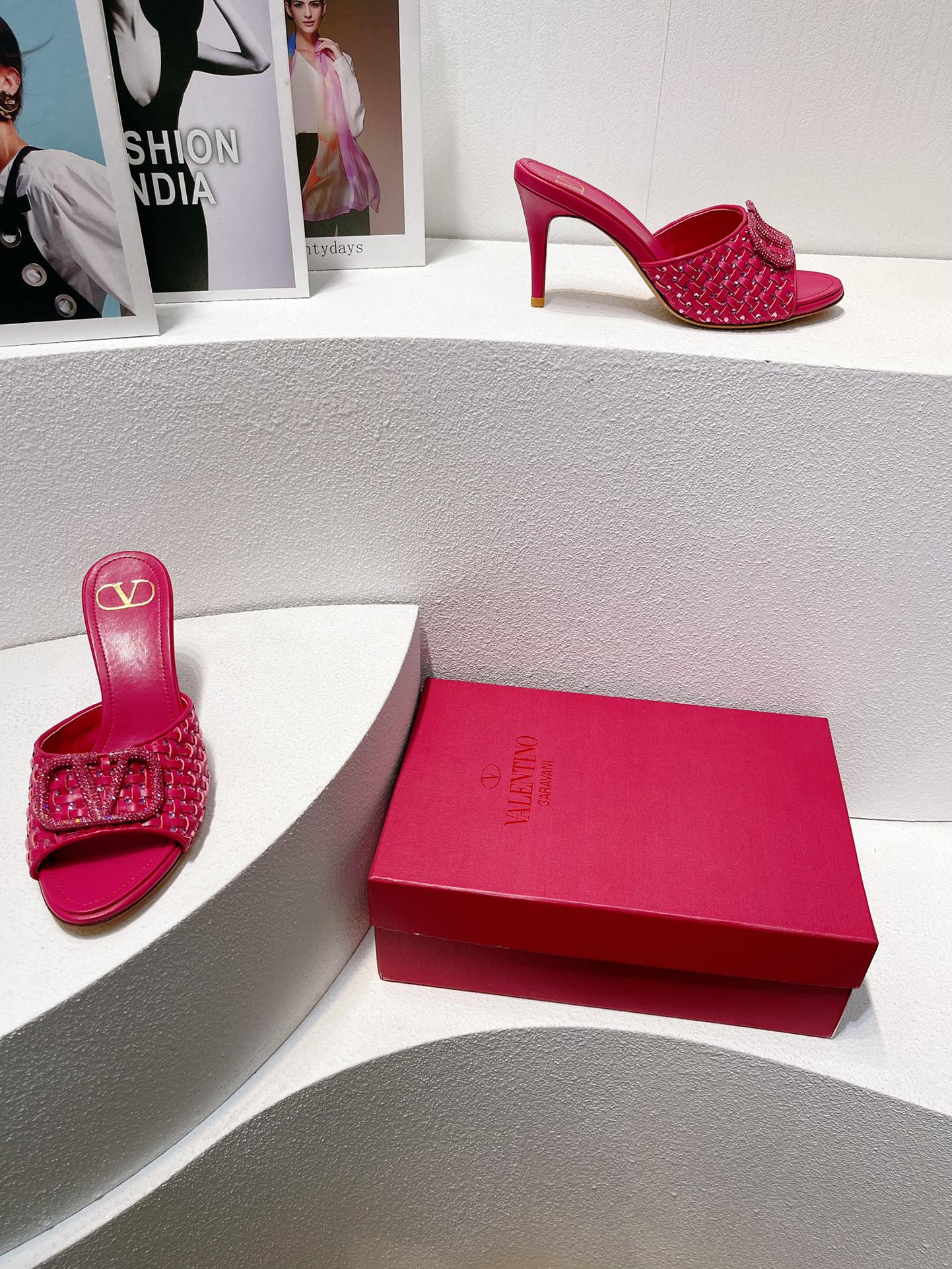 VT High Heeled Sandals Fuchsia Pink Sheepskin 292793