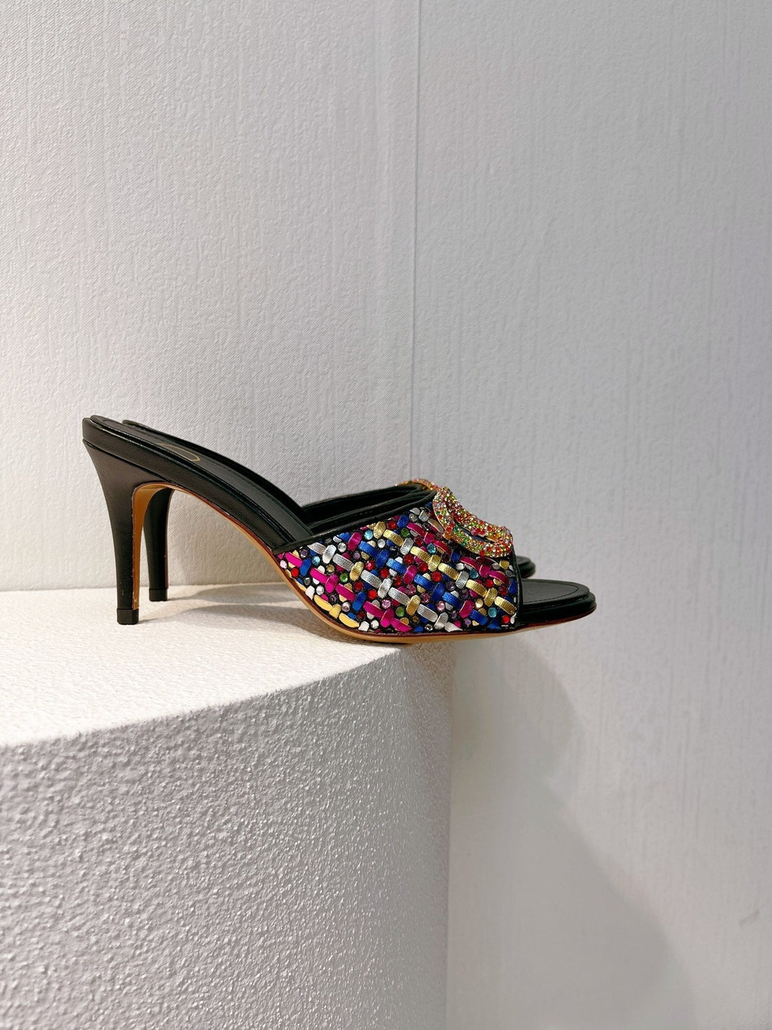 VT High Heeled Sandals Black Sheepskin 292796