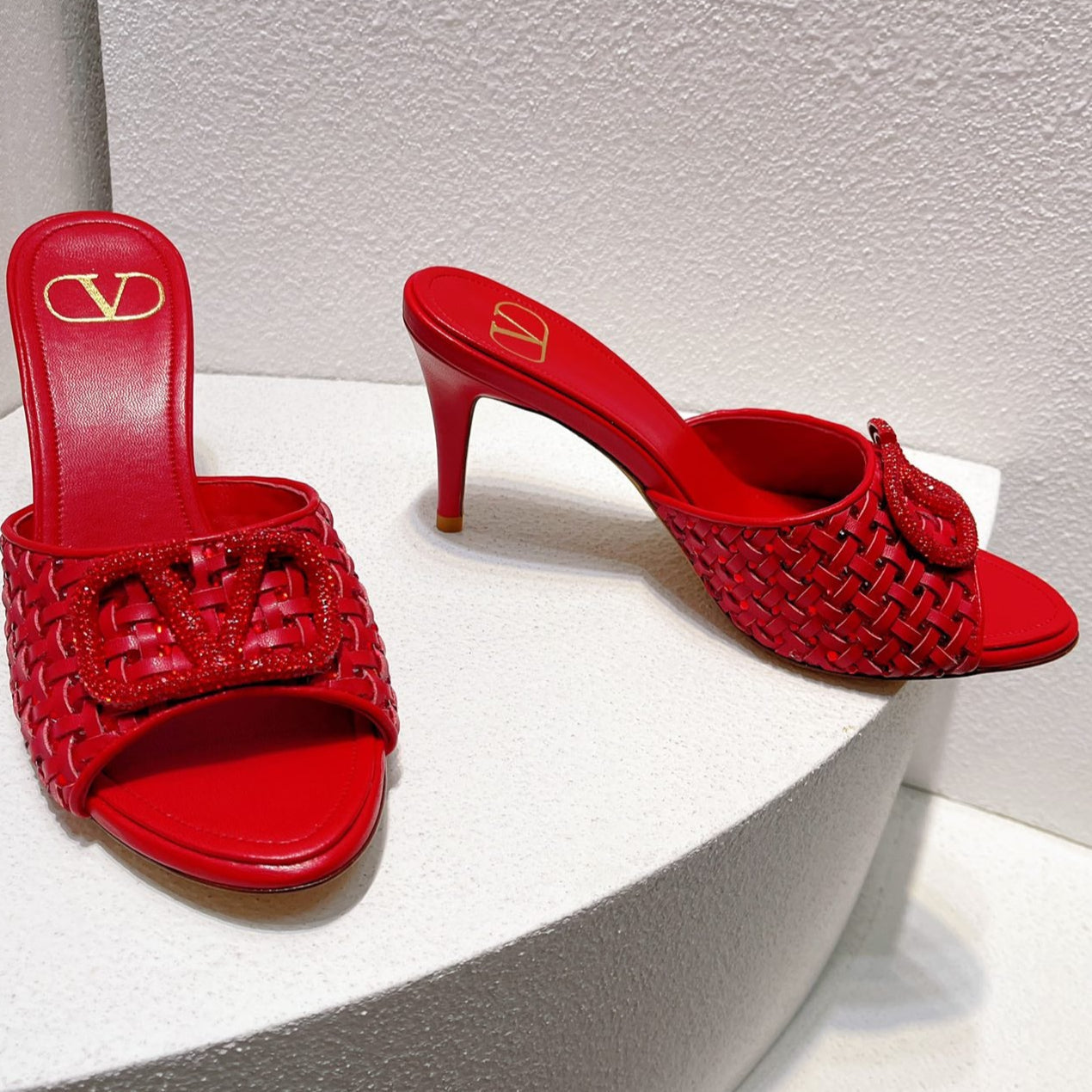 VT High Heeled Sandals Red  Sheepskin 292797