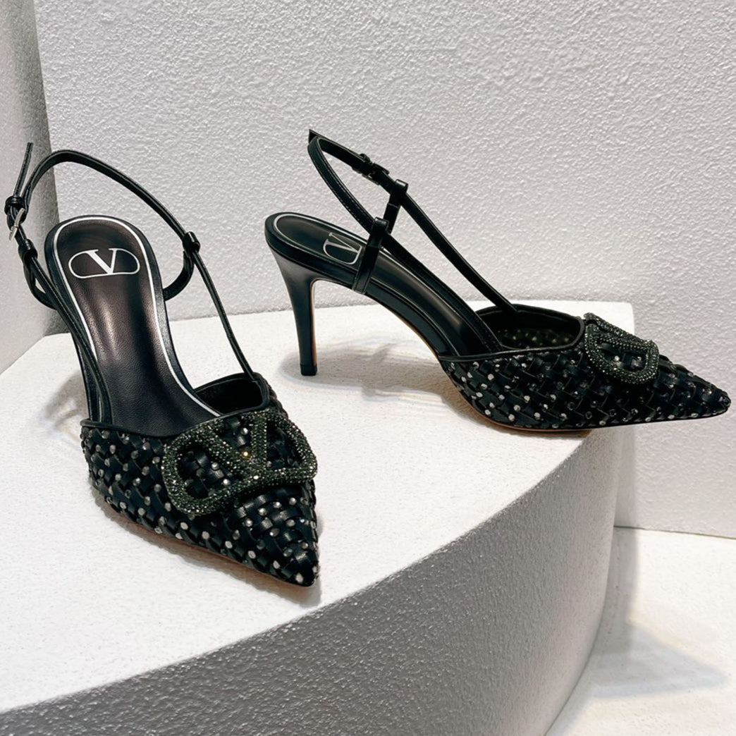 VT High Heeled Slingbacks Black  Sheepskin 292799