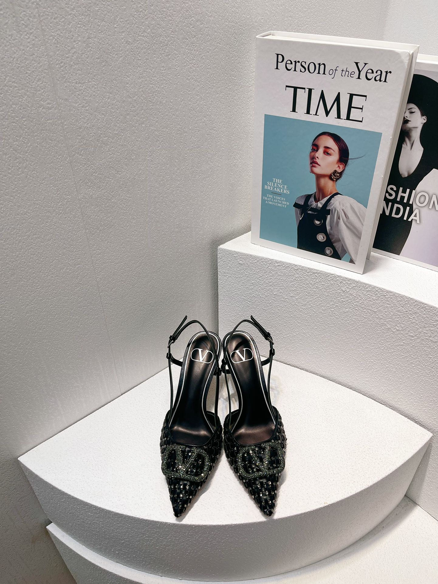 VT High Heeled Slingbacks Black  Sheepskin 292799