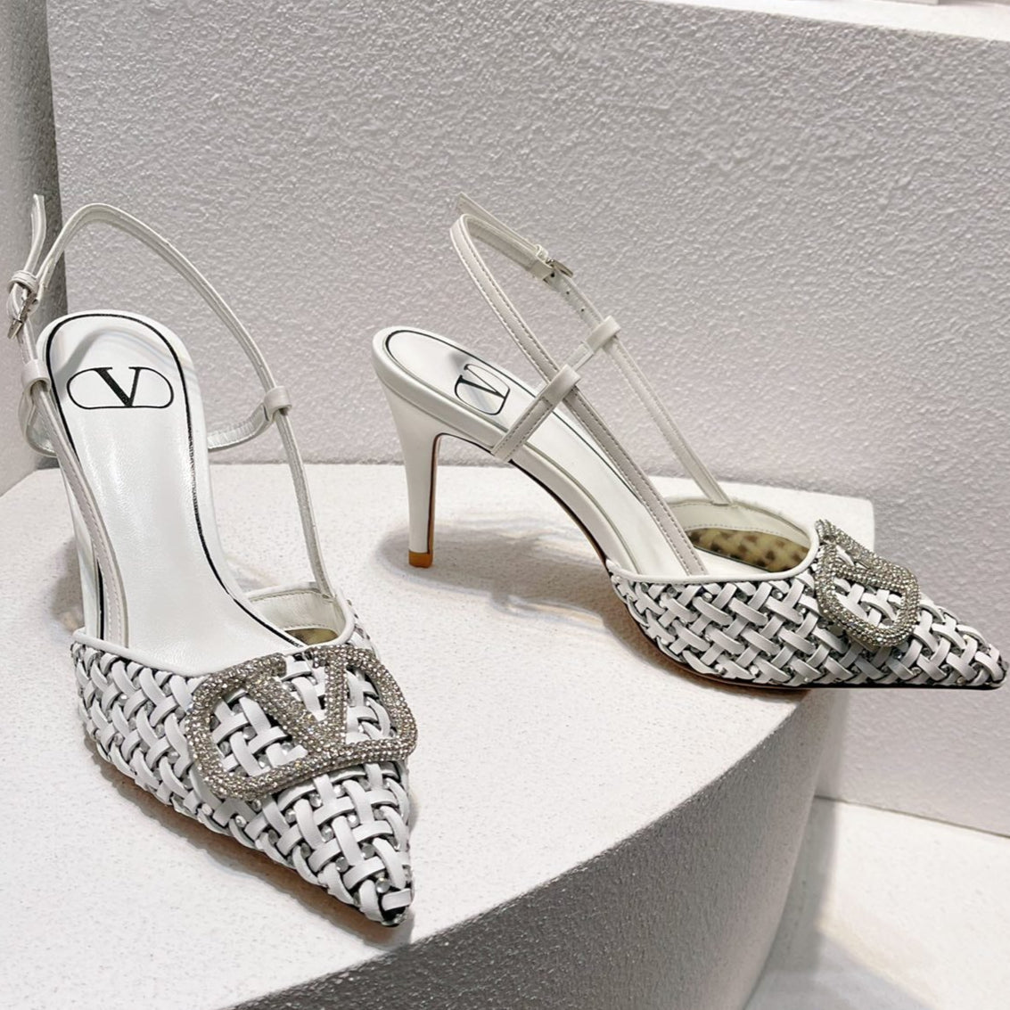 VT High Heeled Slingbacks White  Sheepskin 292800