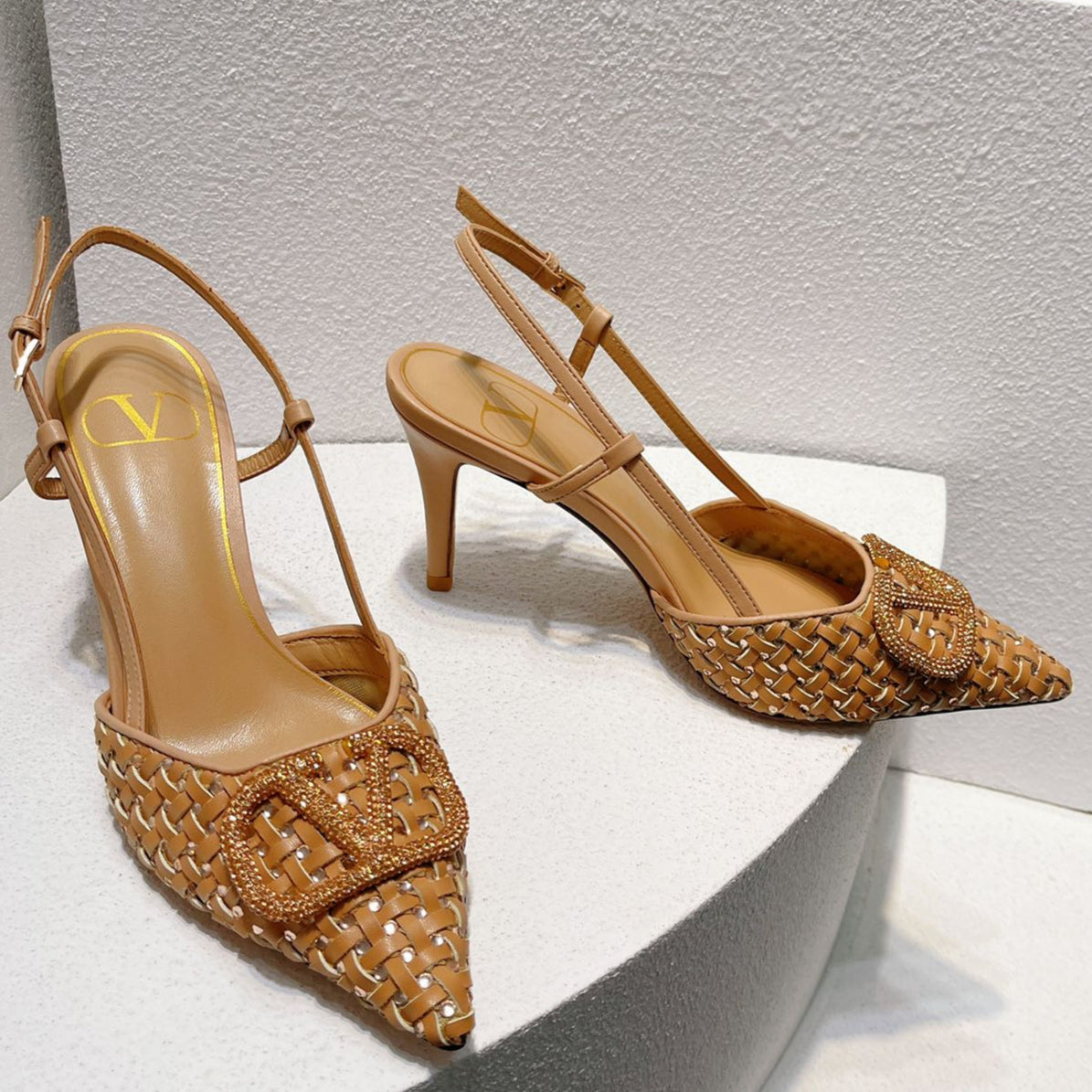 VT High Heeled Slingbacks Peru Brown  Sheepskin 292801