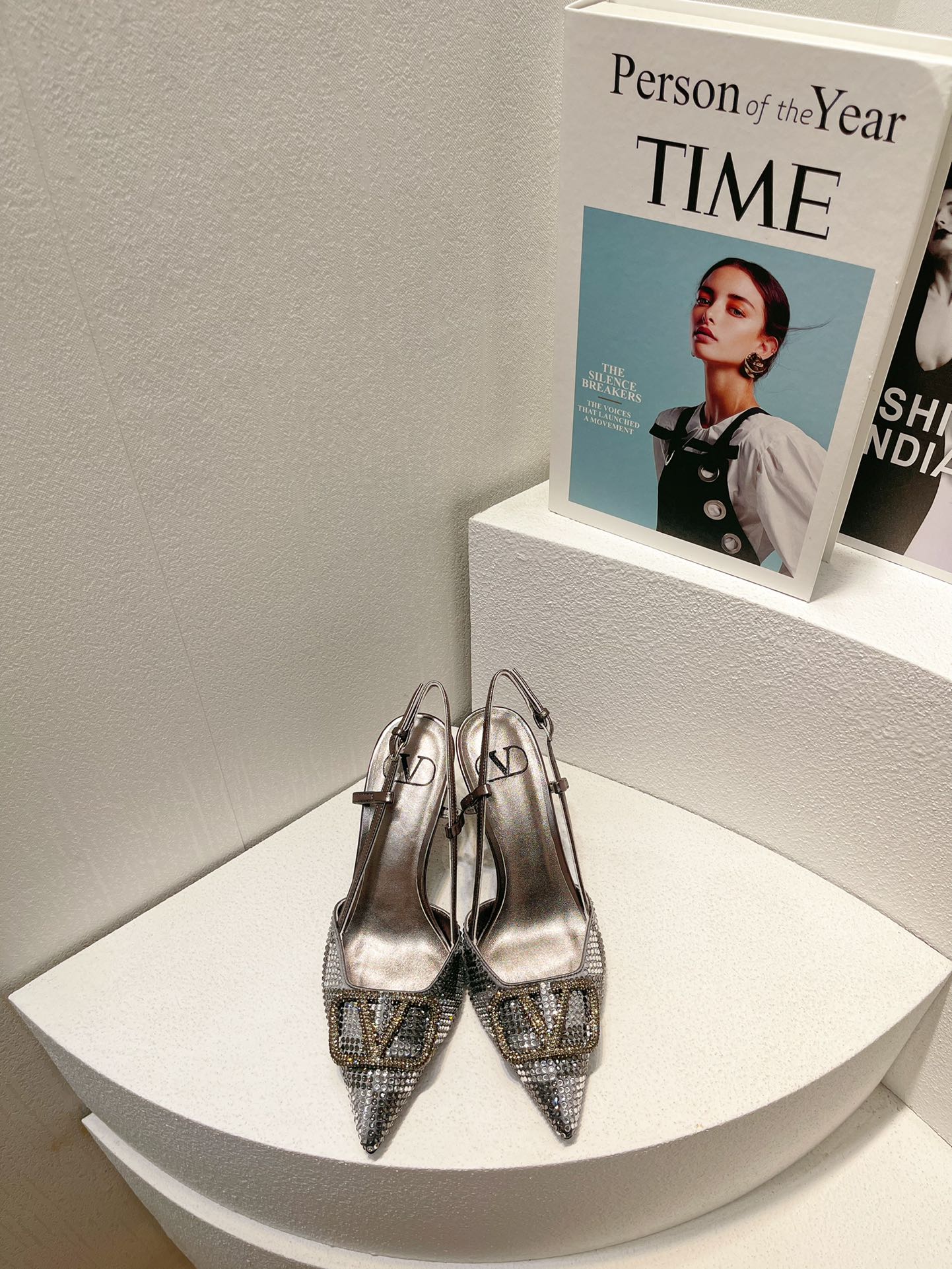 VT High Heeled Slingbacks Gray Sheepskin 292815