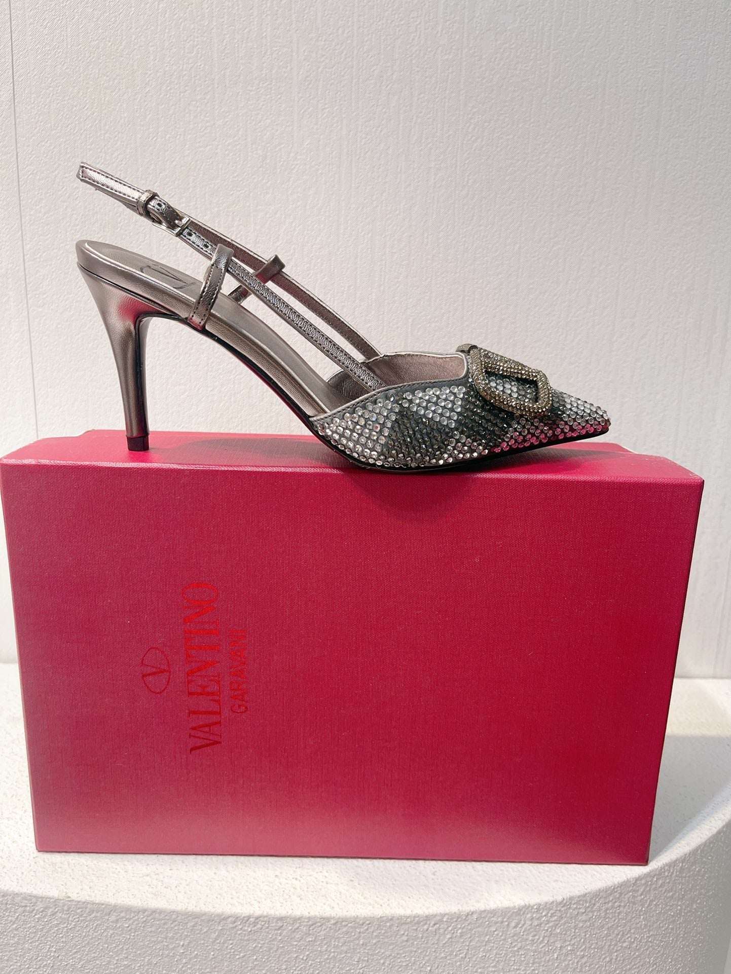 VT High Heeled Slingbacks Gray Sheepskin 292815