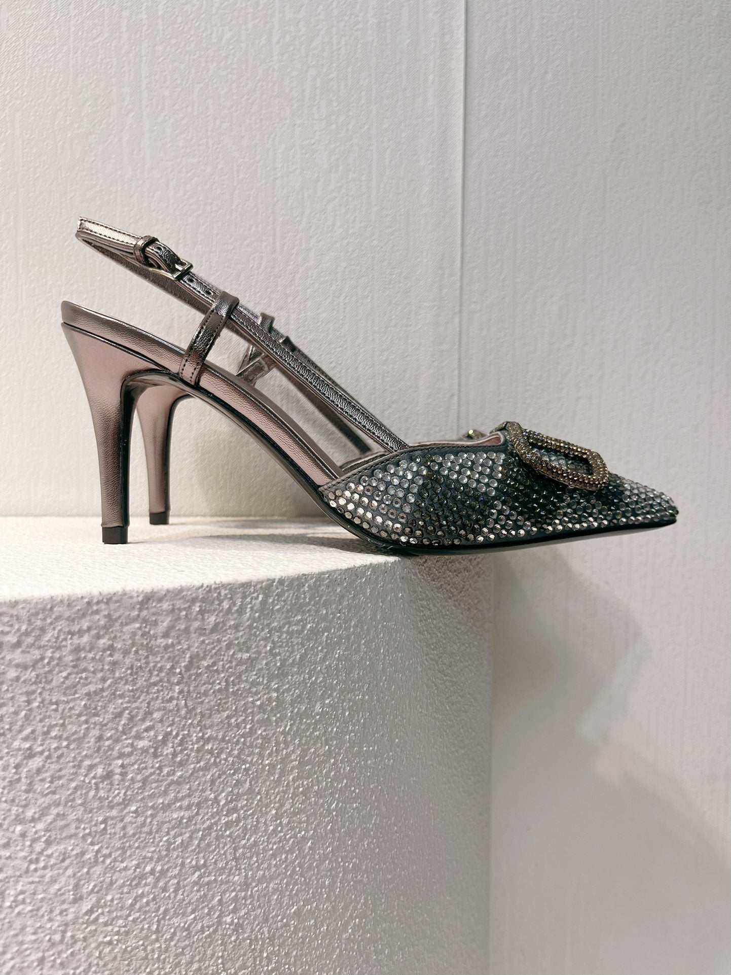 VT High Heeled Slingbacks Gray Sheepskin 292815