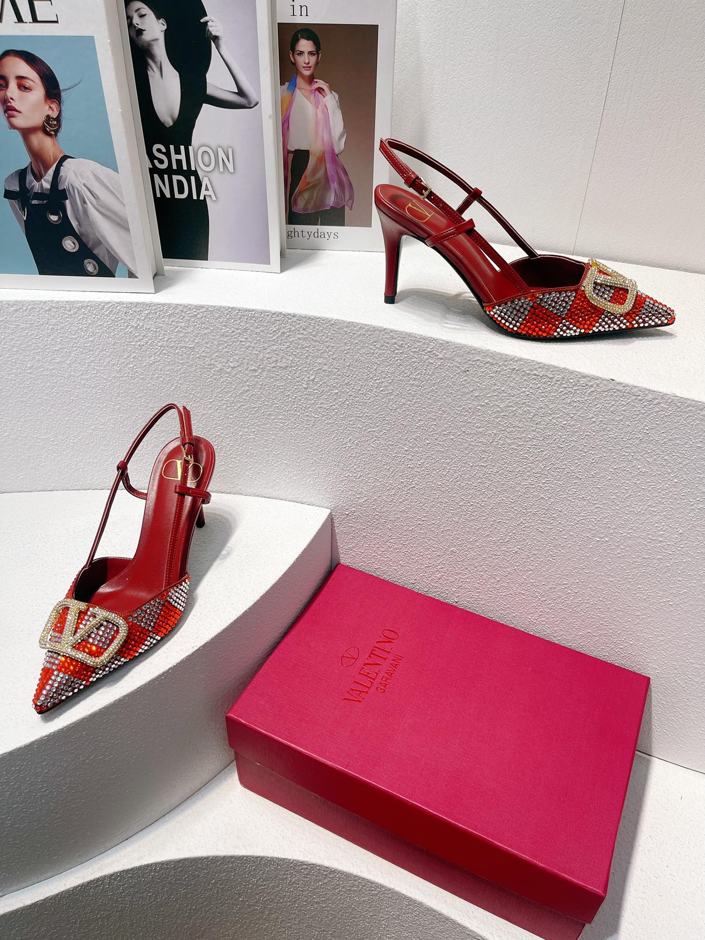 VT High Heeled Slingbacks Red Sheepskin 292816