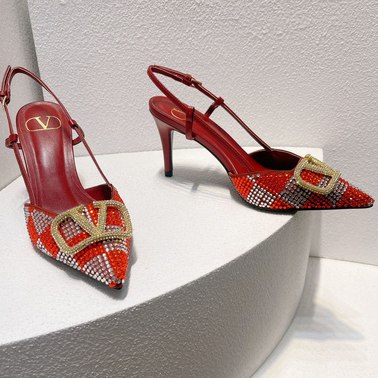 VT High Heeled Slingbacks Red Sheepskin 292816