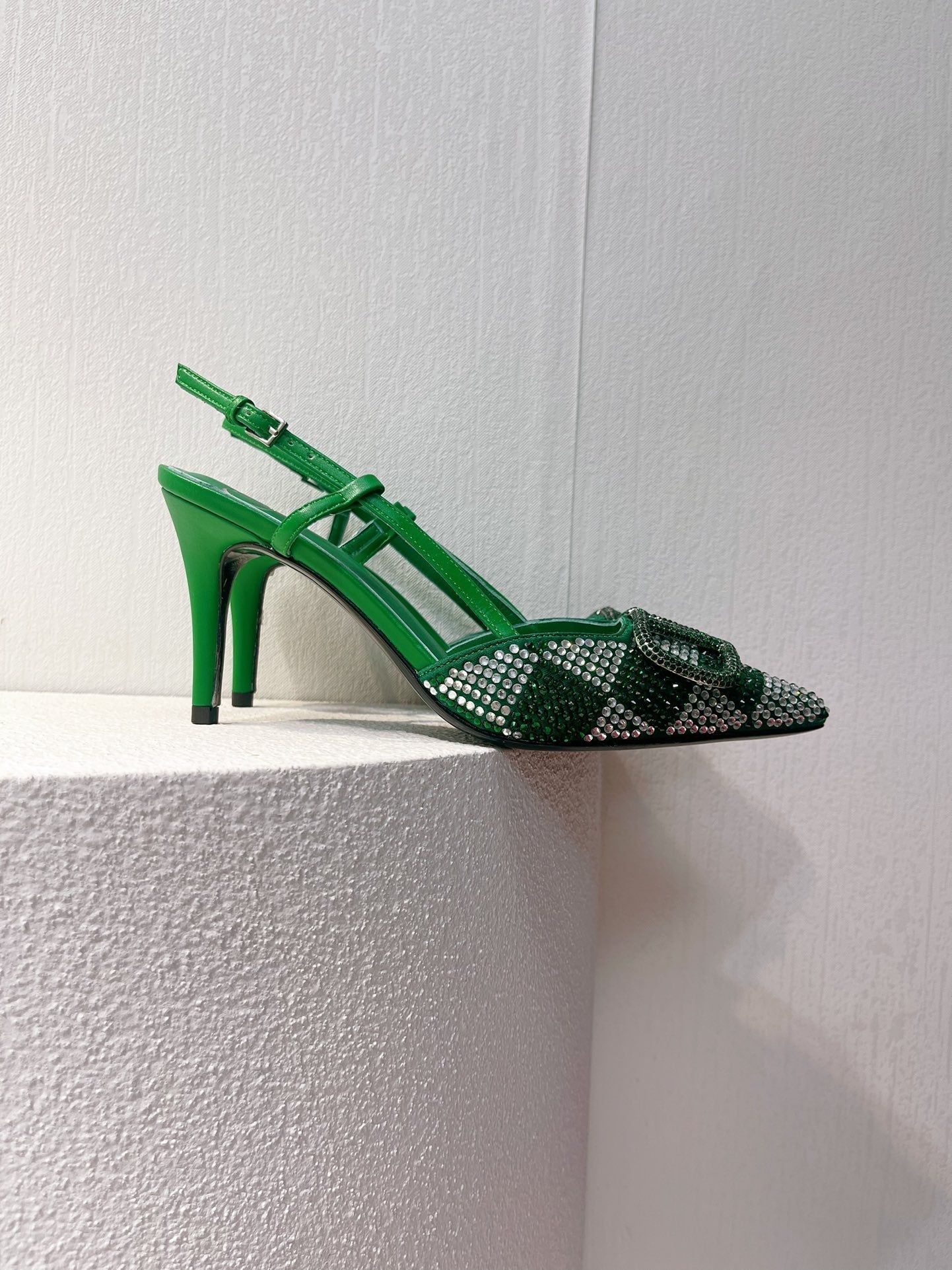 VT High Heeled Slingbacks Green Sheepskin 292818