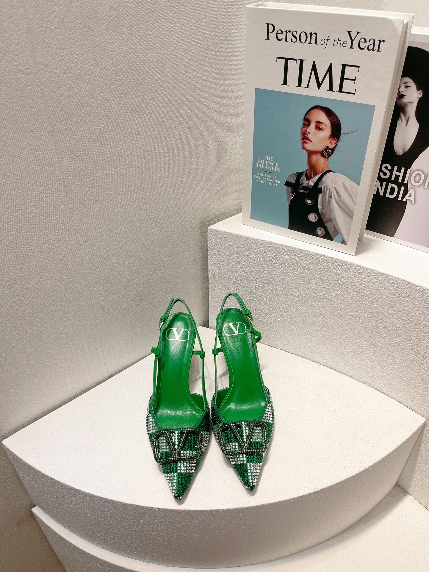 VT High Heeled Slingbacks Green Sheepskin 292818