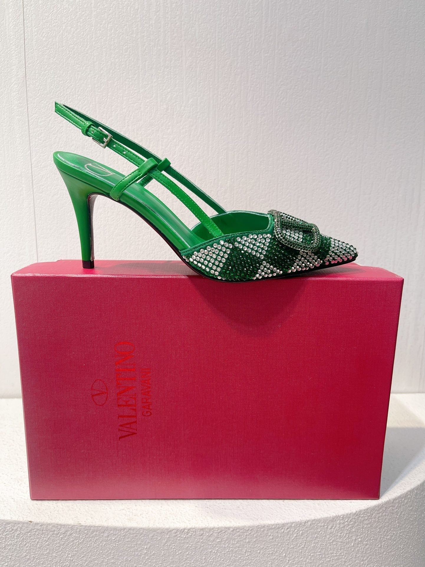 VT High Heeled Slingbacks Green Sheepskin 292818