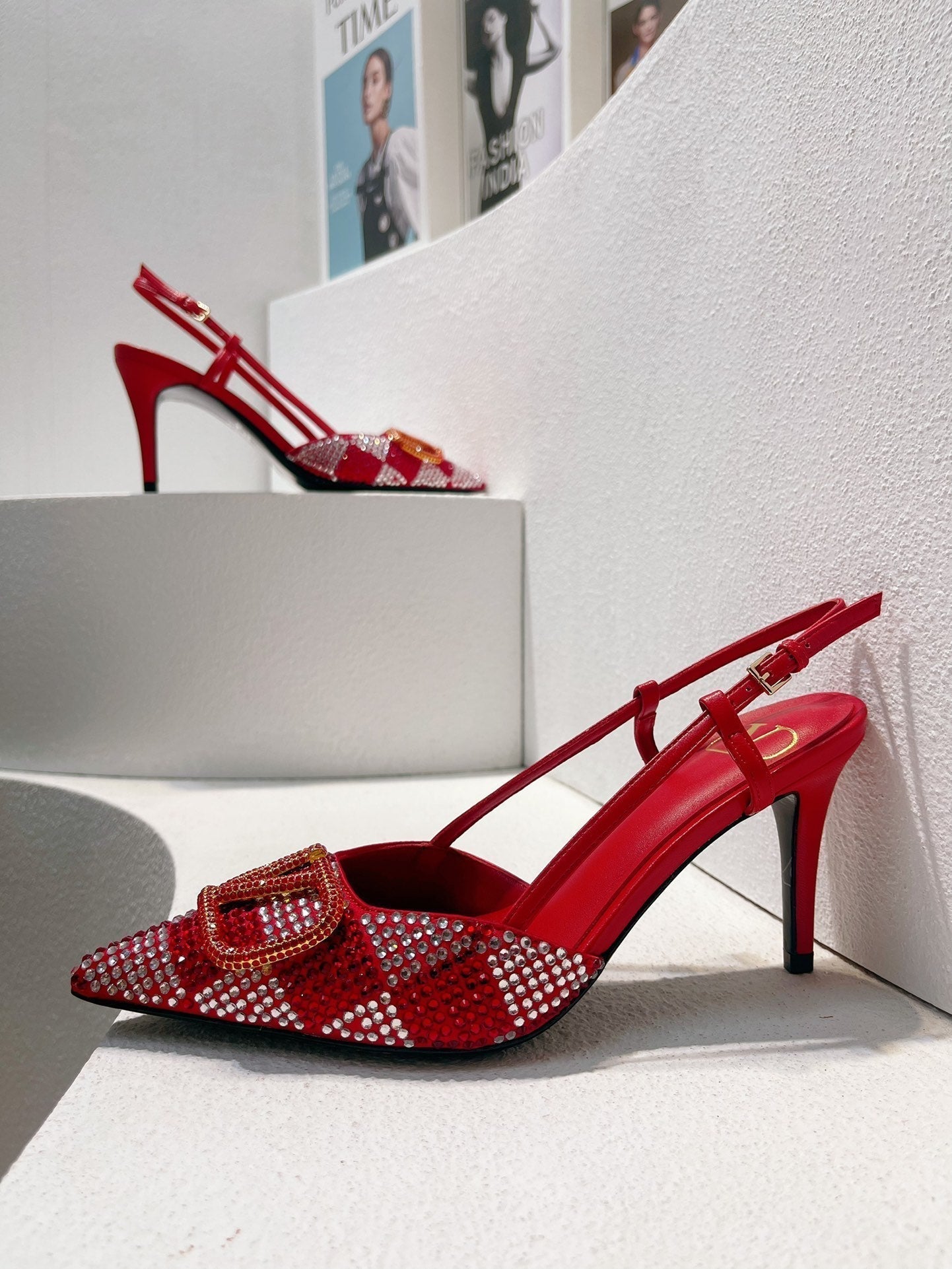 VT High Heeled Slingbacks Cherry Red Sheepskin 292819