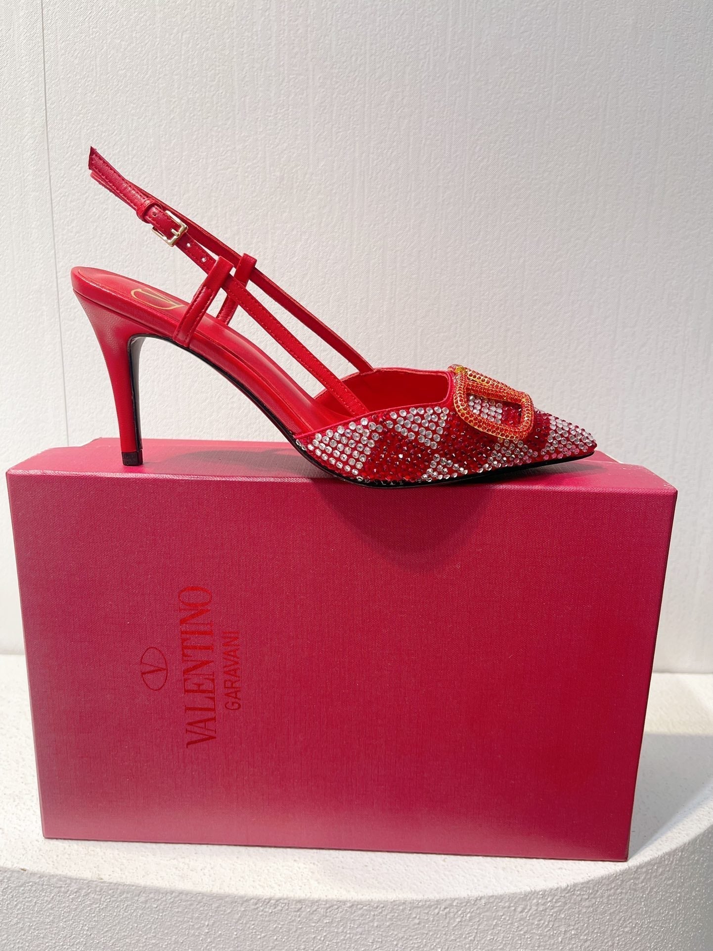 VT High Heeled Slingbacks Cherry Red Sheepskin 292819