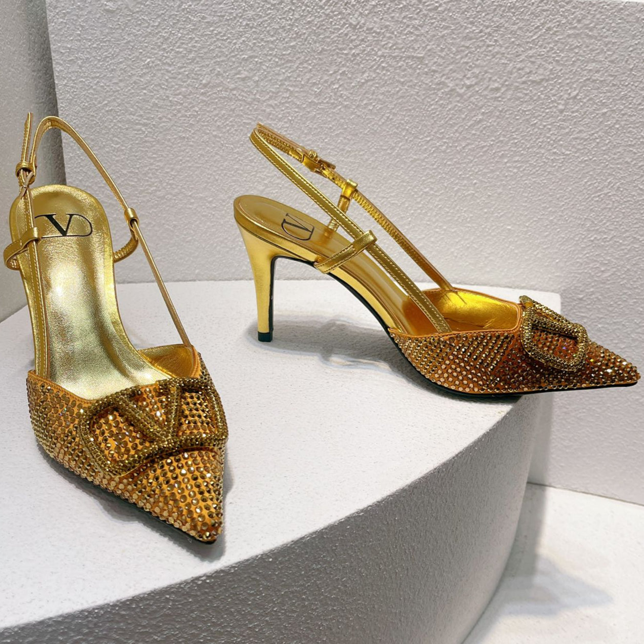 VT High Heeled Slingbacks Gold Sheepskin 292820