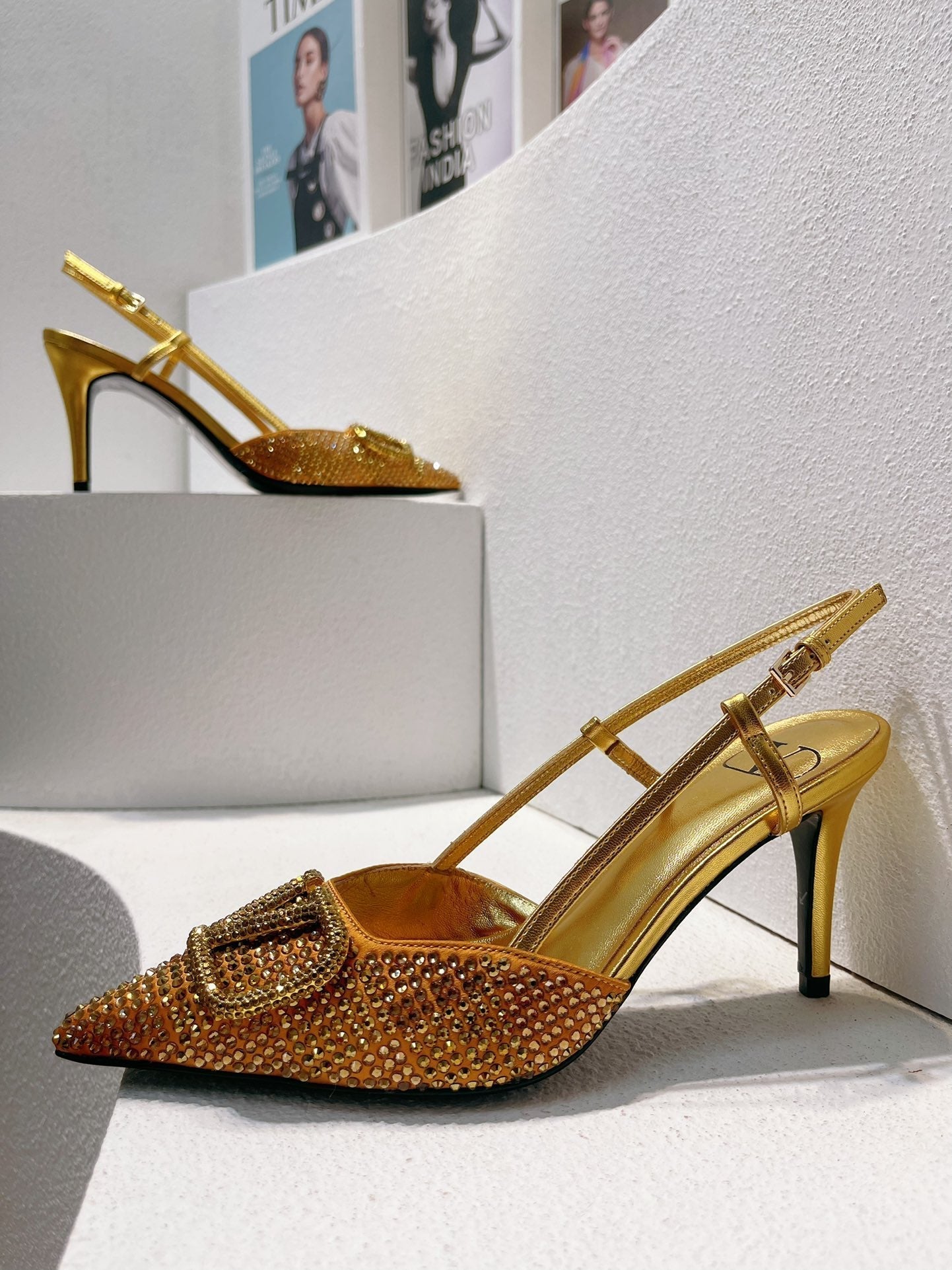 VT High Heeled Slingbacks Gold Sheepskin 292820