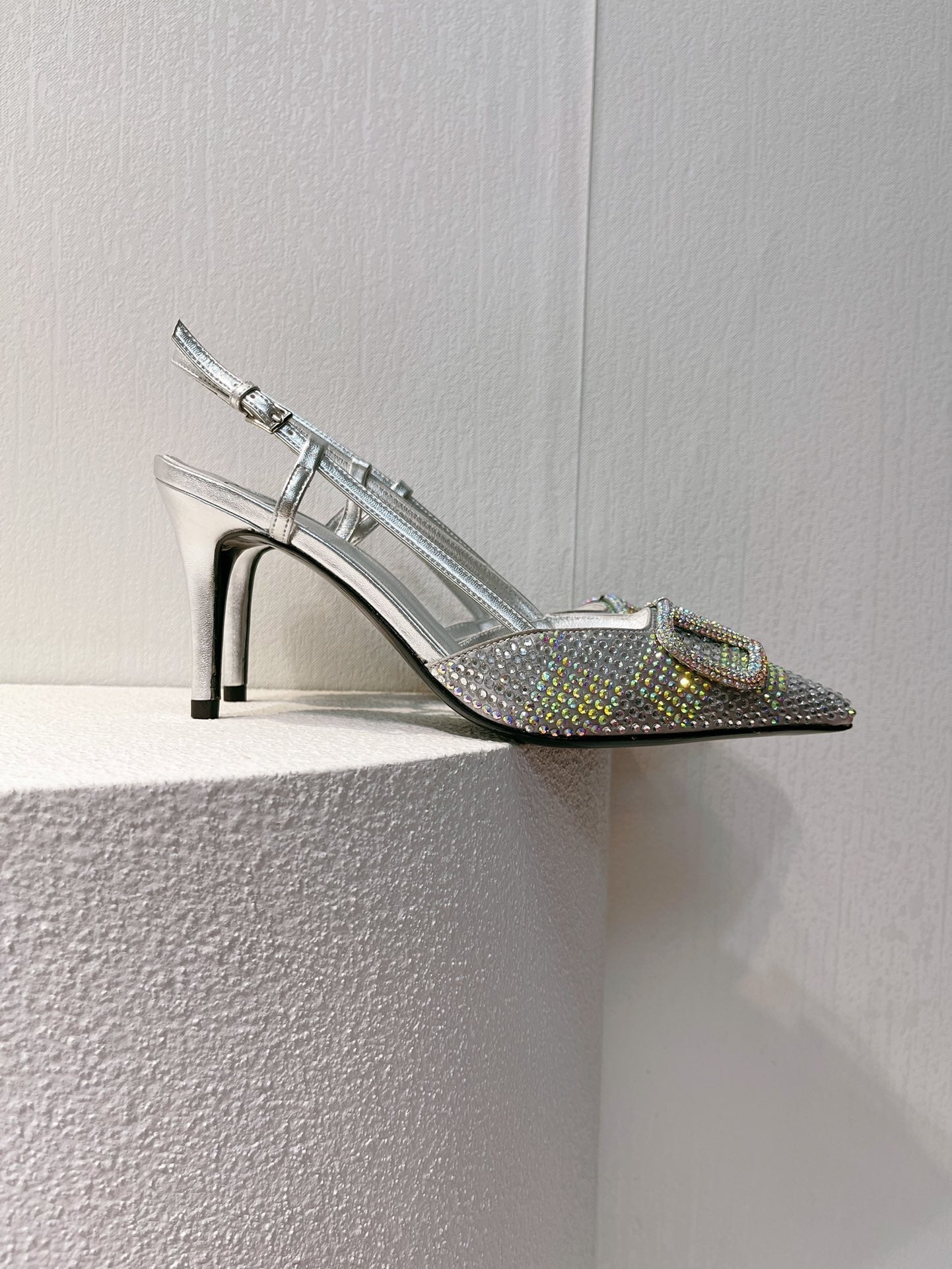 VT High Heeled Slingbacks Silver Sheepskin 292823