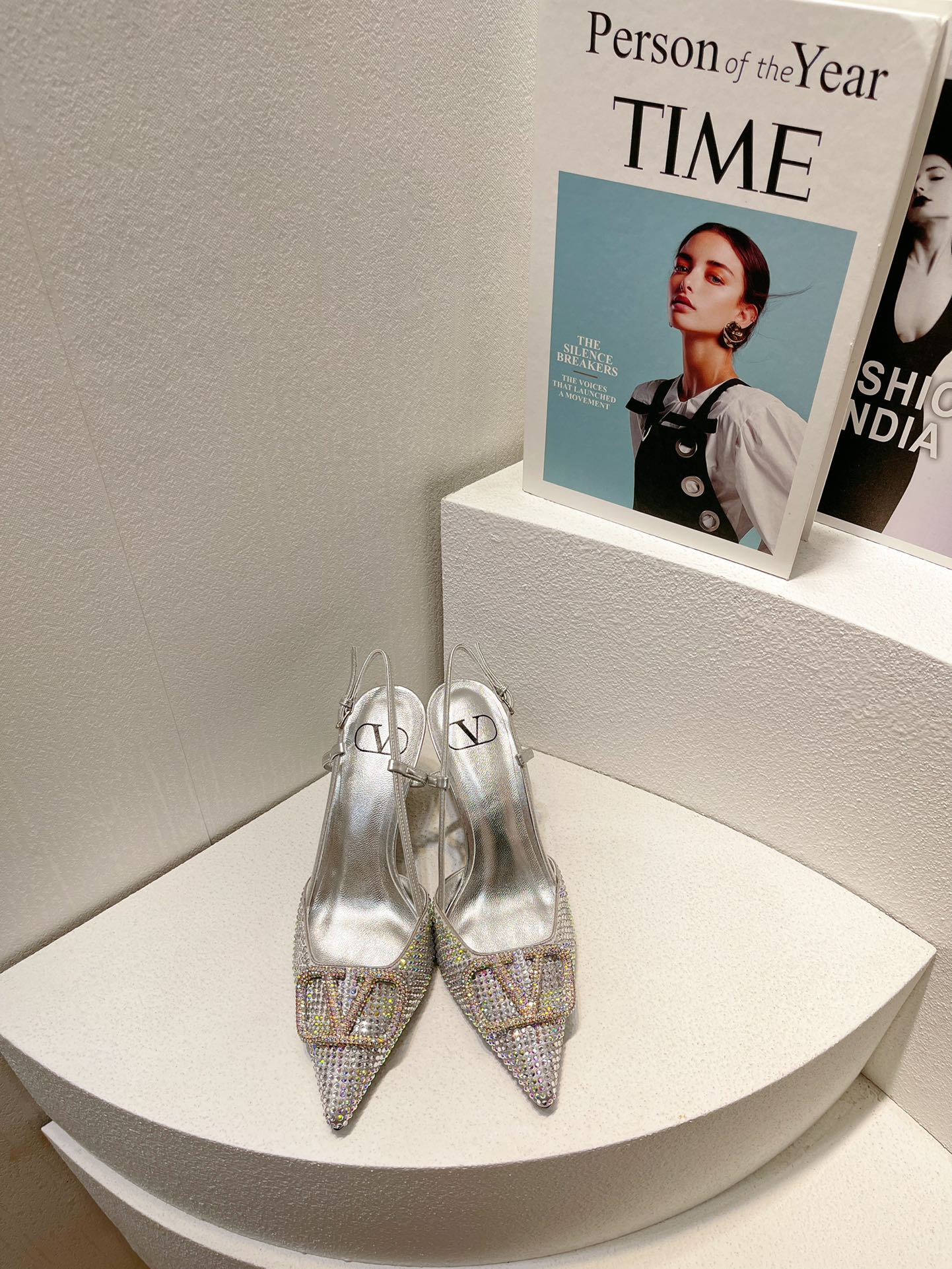 VT High Heeled Slingbacks Silver Sheepskin 292823