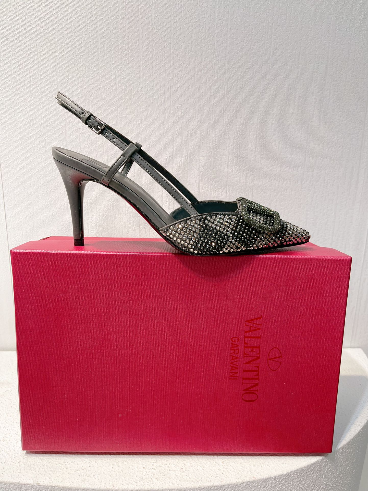 VT High Heeled Slingbacks  Charcoal black Sheepskin 292824