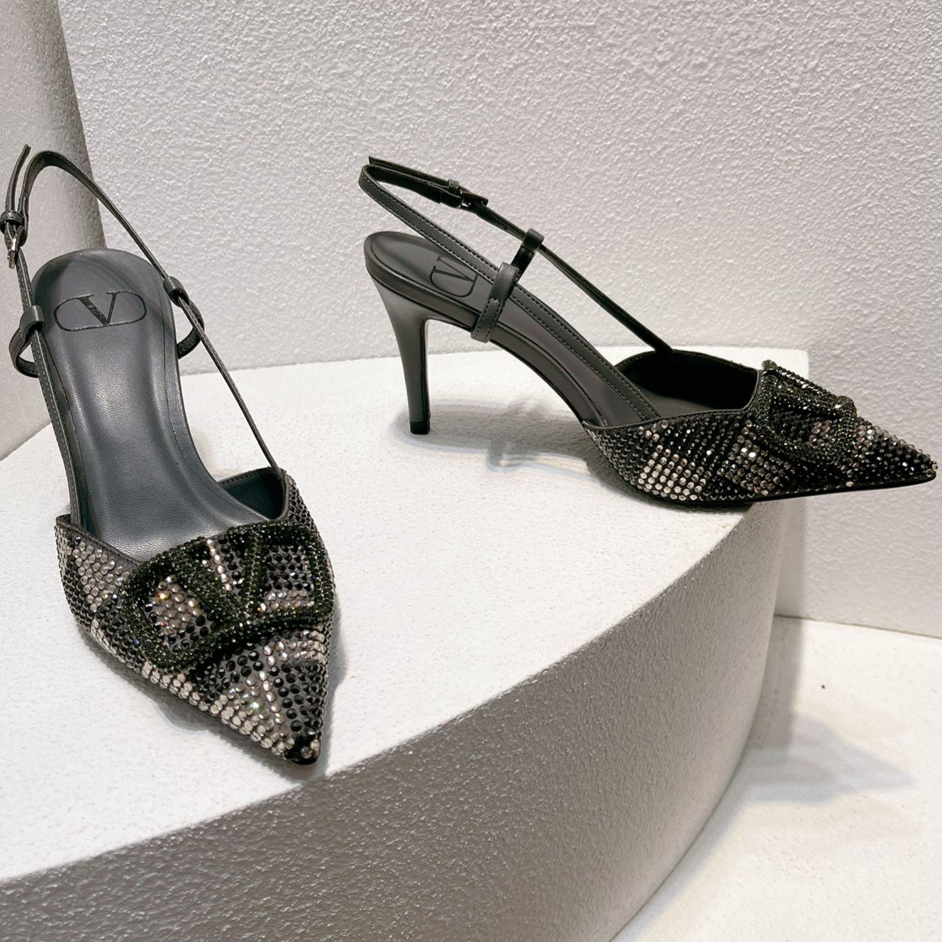 VT High Heeled Slingbacks  Charcoal black Sheepskin 292824