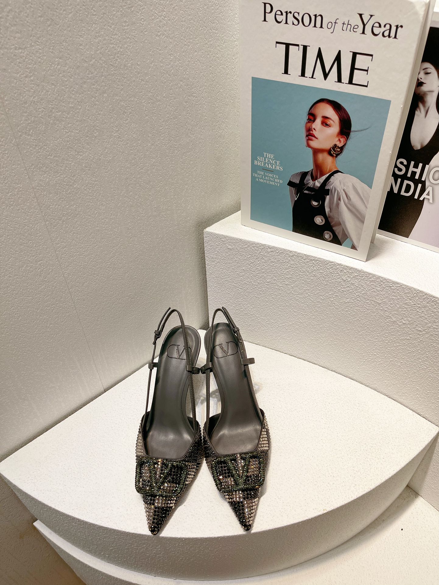 VT High Heeled Slingbacks  Charcoal black Sheepskin 292824