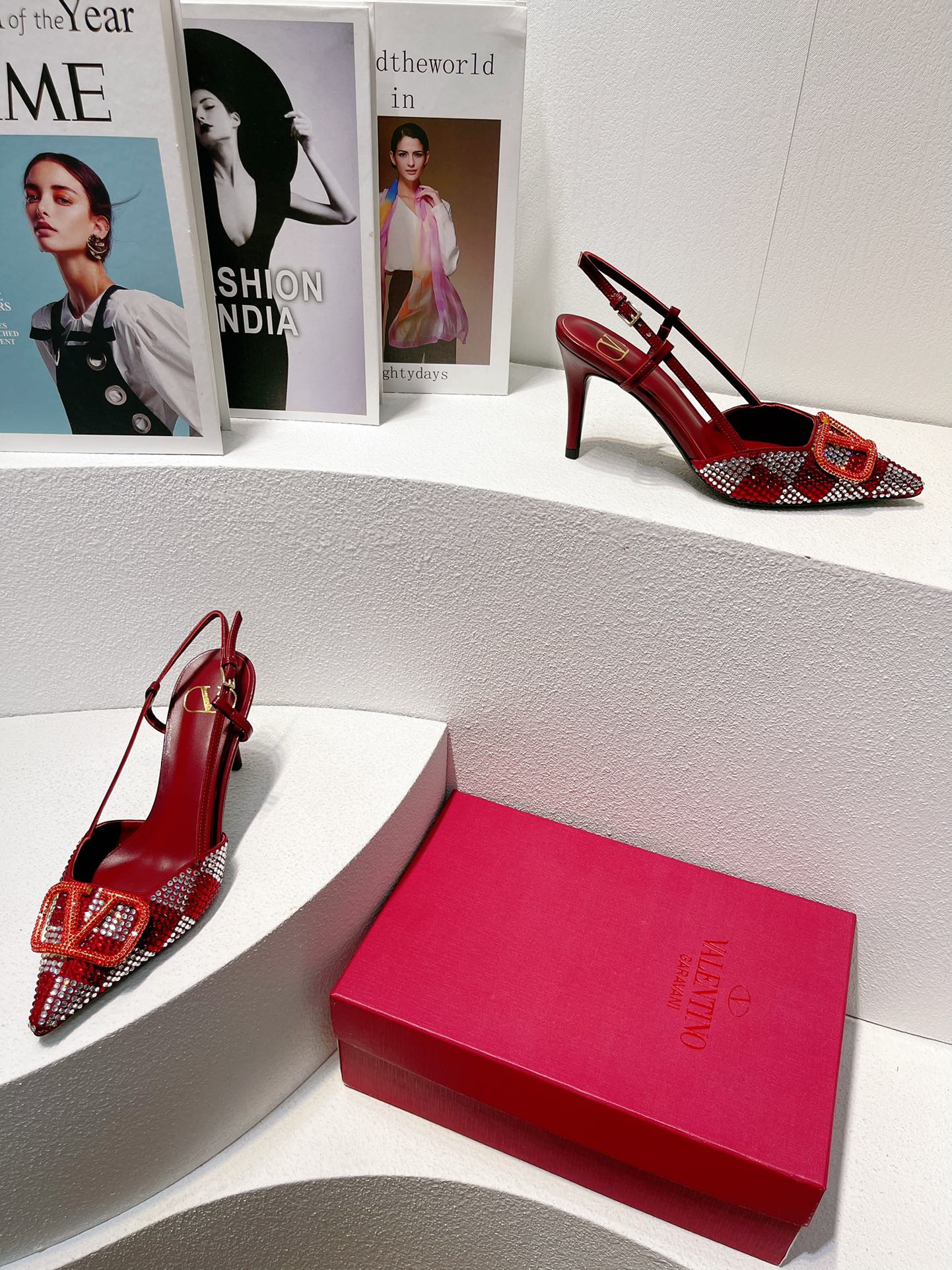 VT High Heeled Slingbacks  Ruby Red Sheepskin 292825