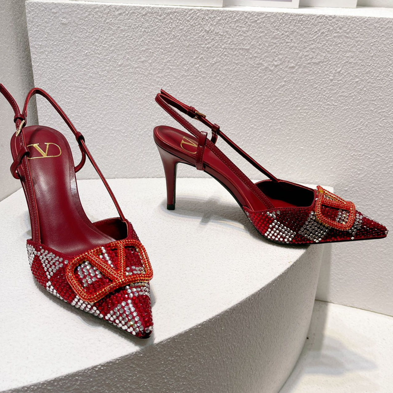 VT High Heeled Slingbacks  Ruby Red Sheepskin 292825