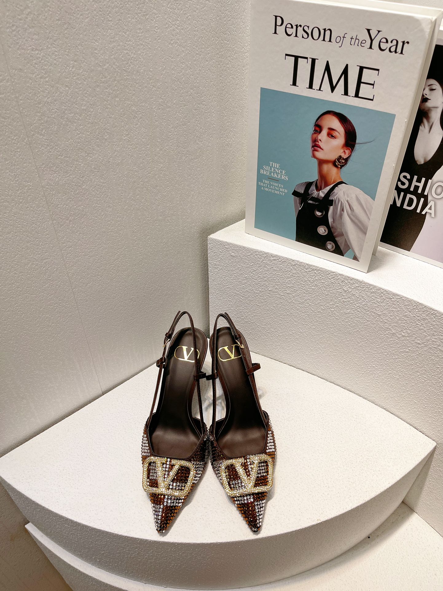 VT High Heeled Slingbacks  Brown Chocolate Sheepskin 292826