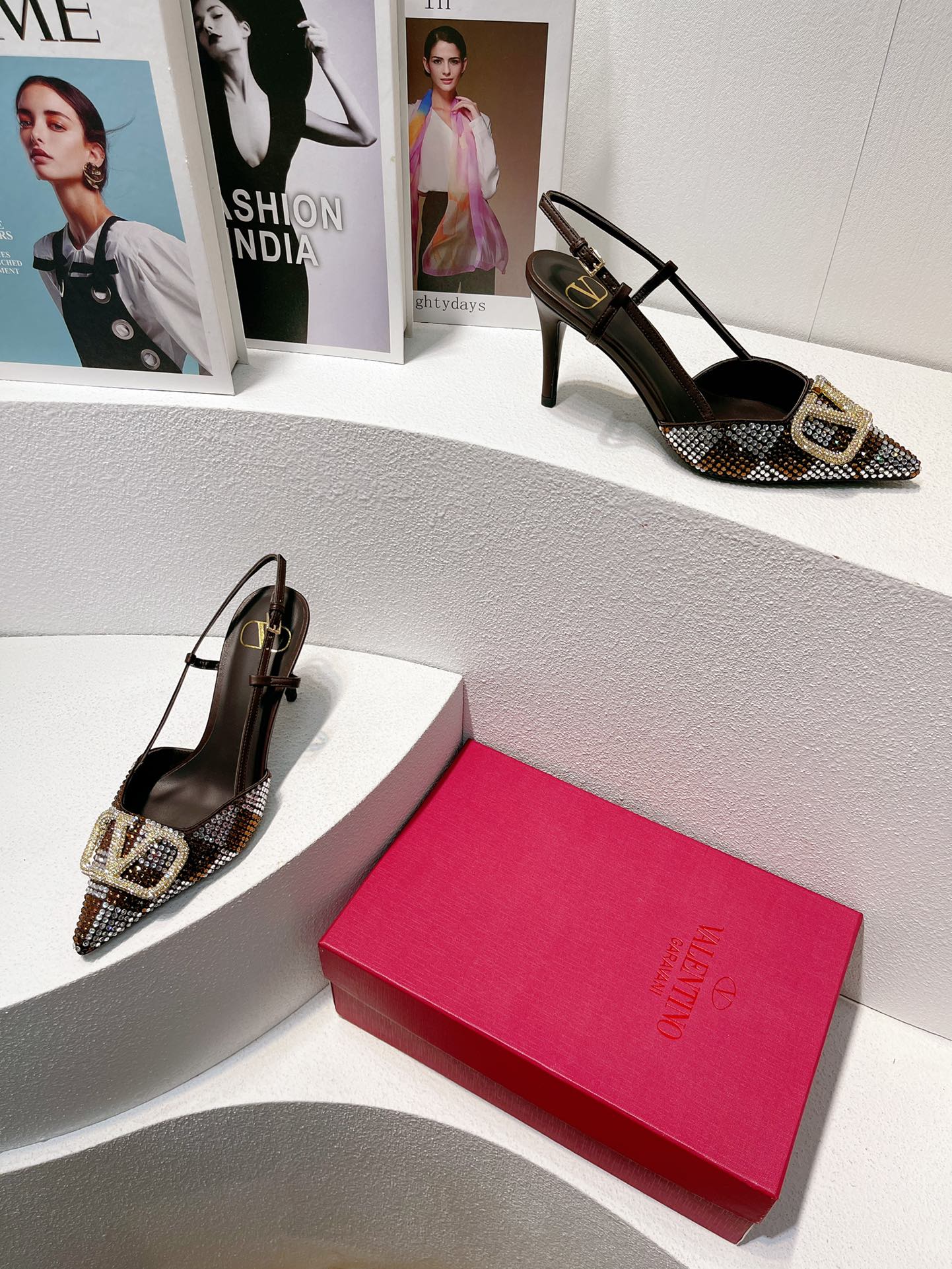 VT High Heeled Slingbacks  Brown Chocolate Sheepskin 292826