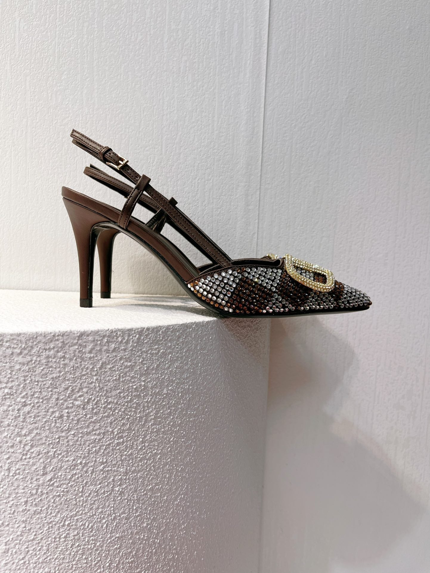 VT High Heeled Slingbacks  Brown Chocolate Sheepskin 292826