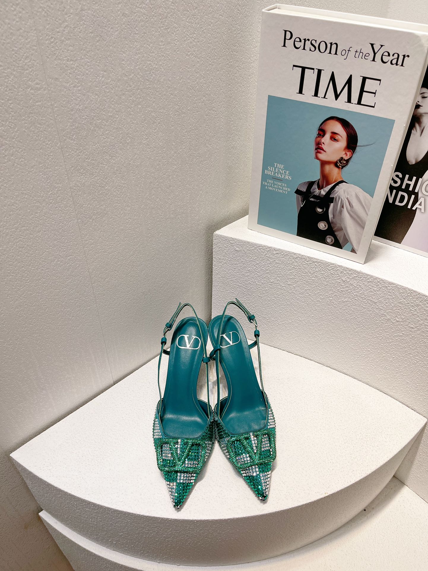 VT High Heeled Slingbacks  Emerald Green Sheepskin 292829