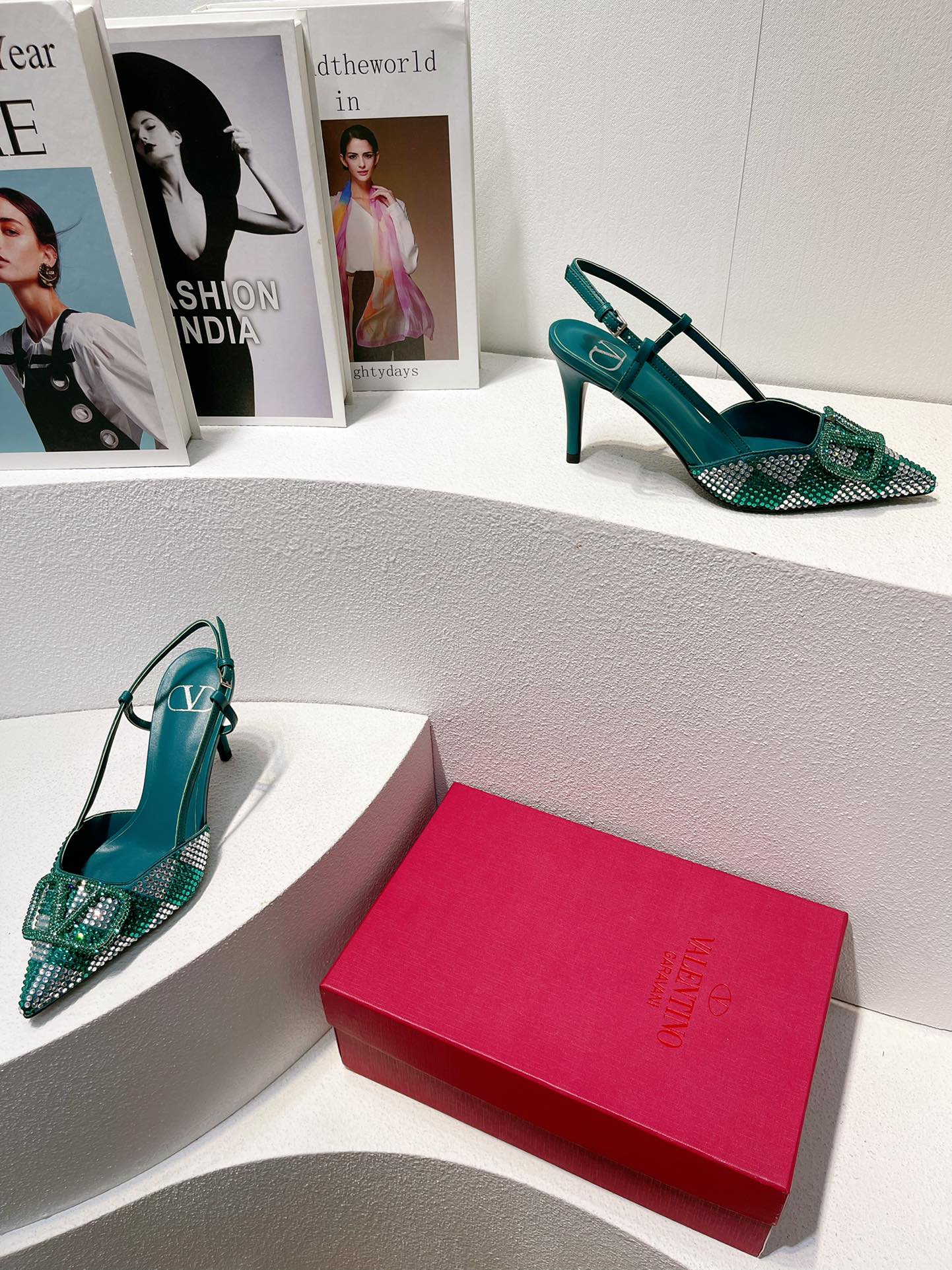 VT High Heeled Slingbacks  Emerald Green Sheepskin 292829