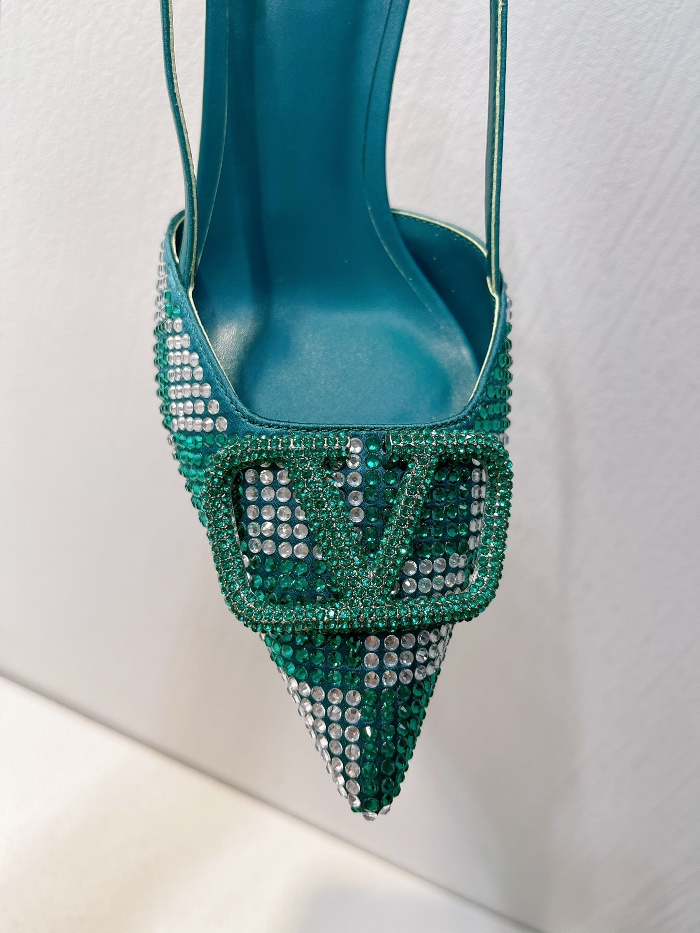VT High Heeled Slingbacks  Emerald Green Sheepskin 292829