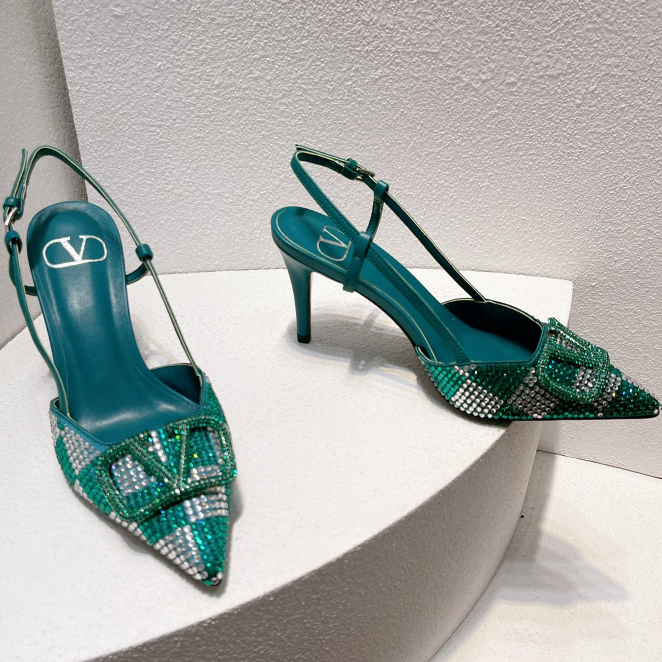 VT High Heeled Slingbacks  Emerald Green Sheepskin 292829