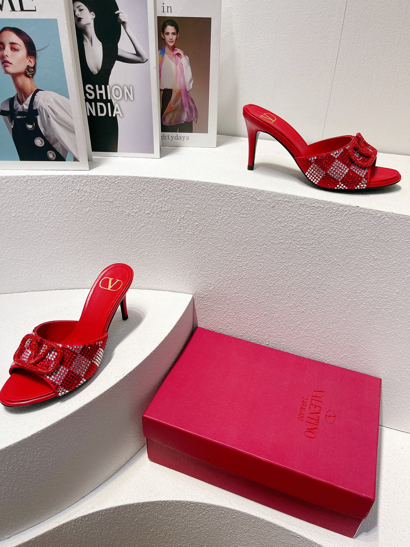 VT High Heeled Sandals Cherry Red  Sheepskin 292838