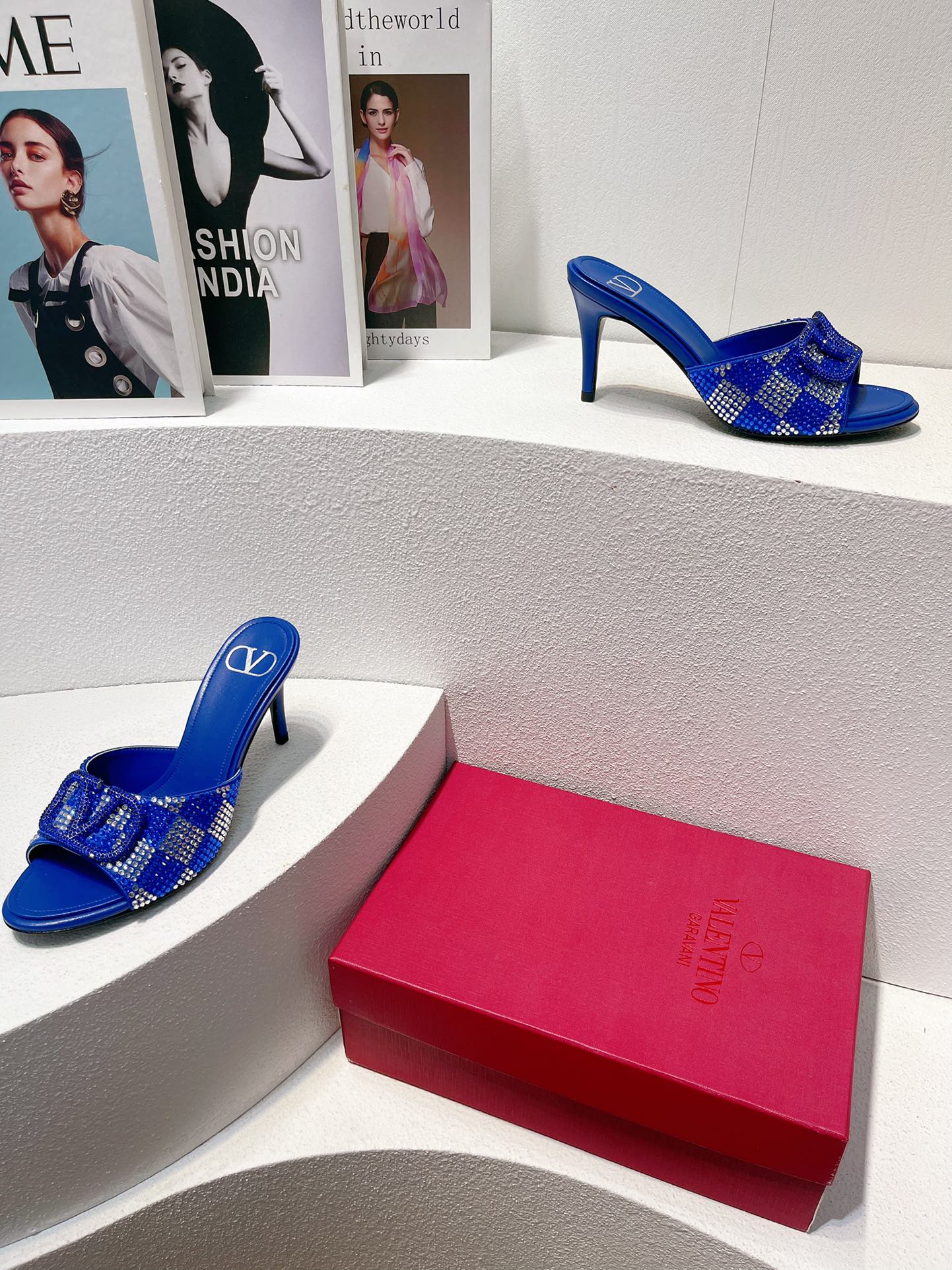 VT High Heeled Sandals Blue Sheepskin 292839