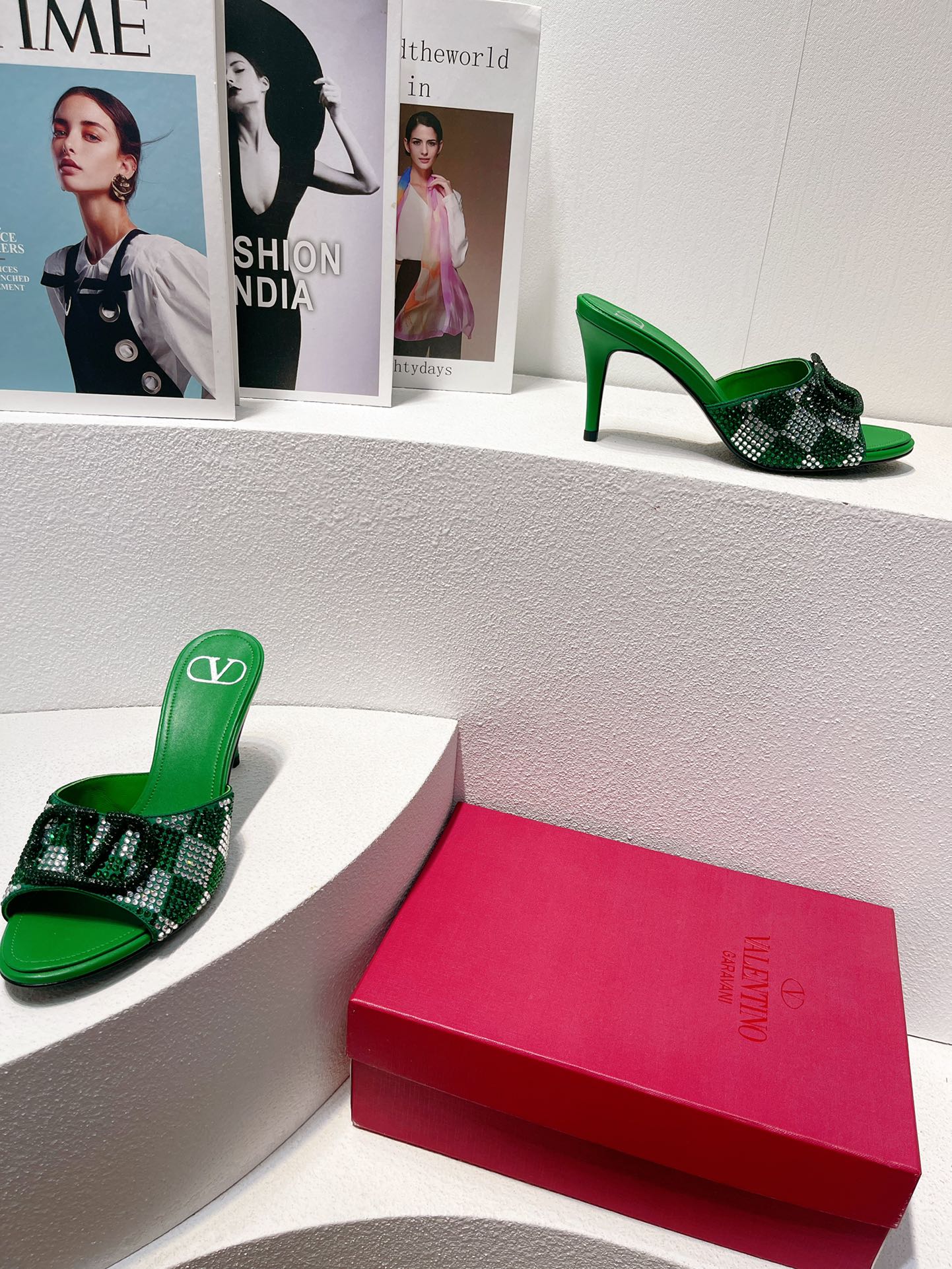 VT High Heeled Sandals Green Sheepskin 292840