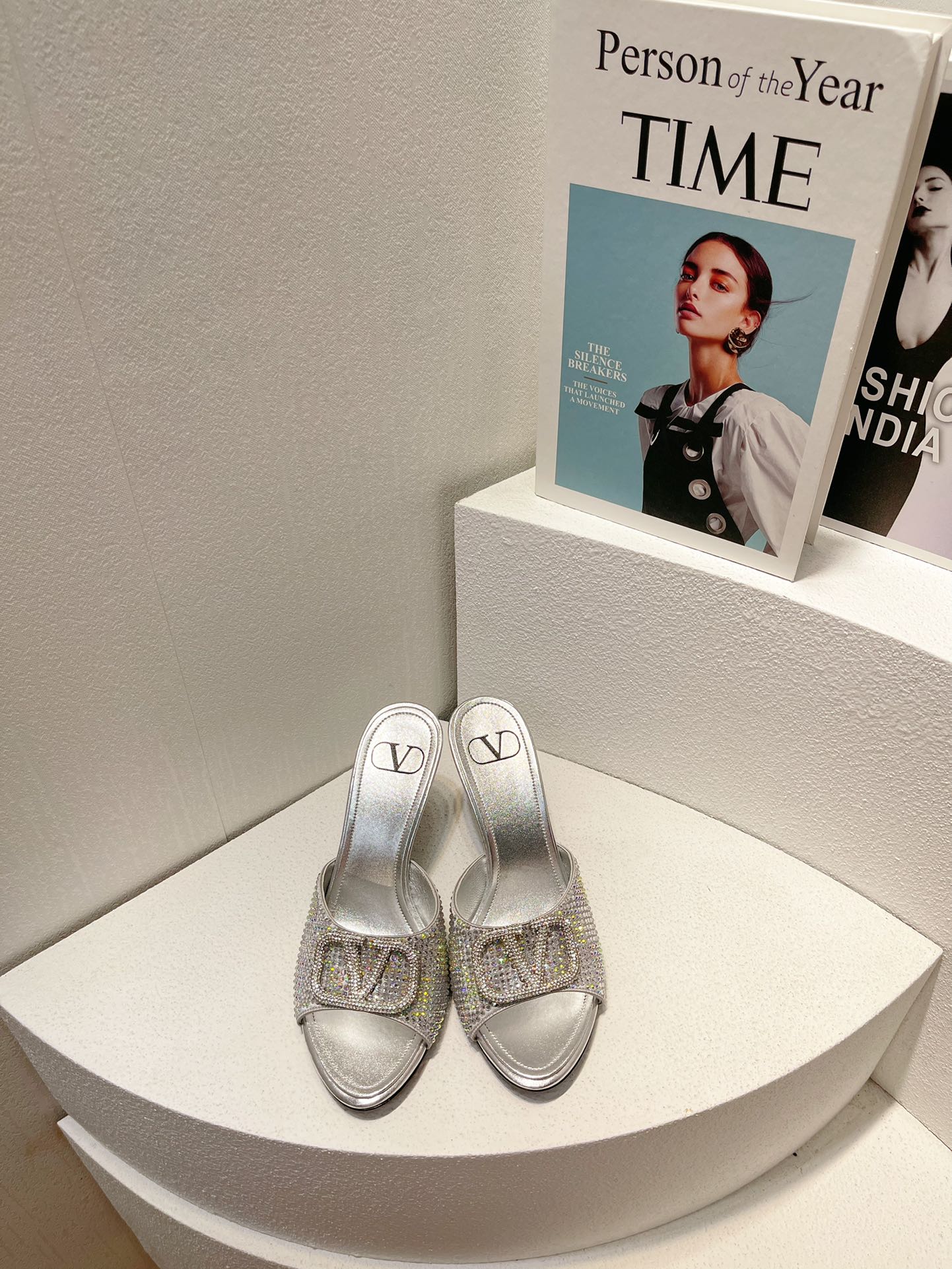 VT High Heeled Sandals Silver Sheepskin 292844