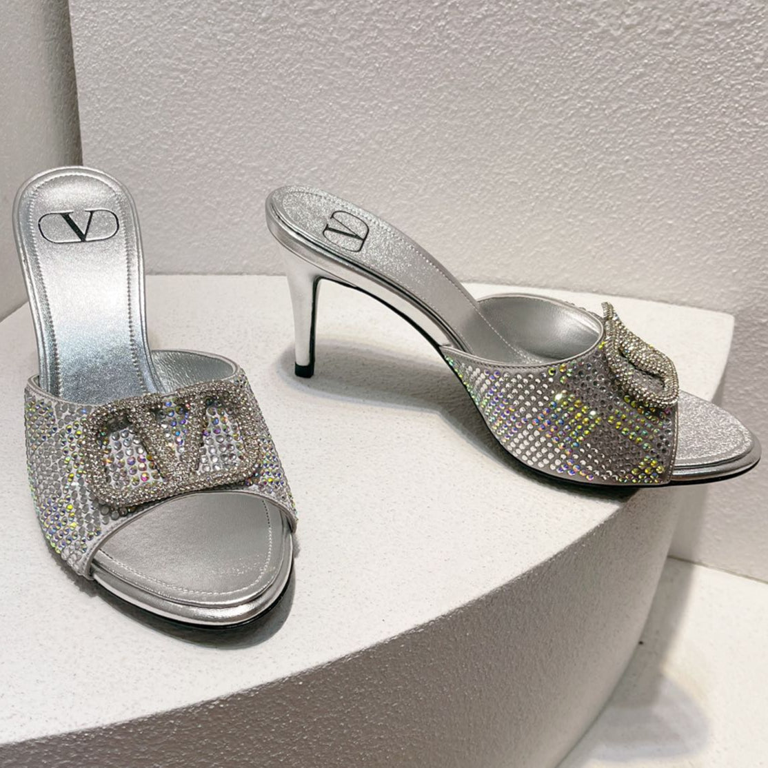 VT High Heeled Sandals Silver Sheepskin 292844