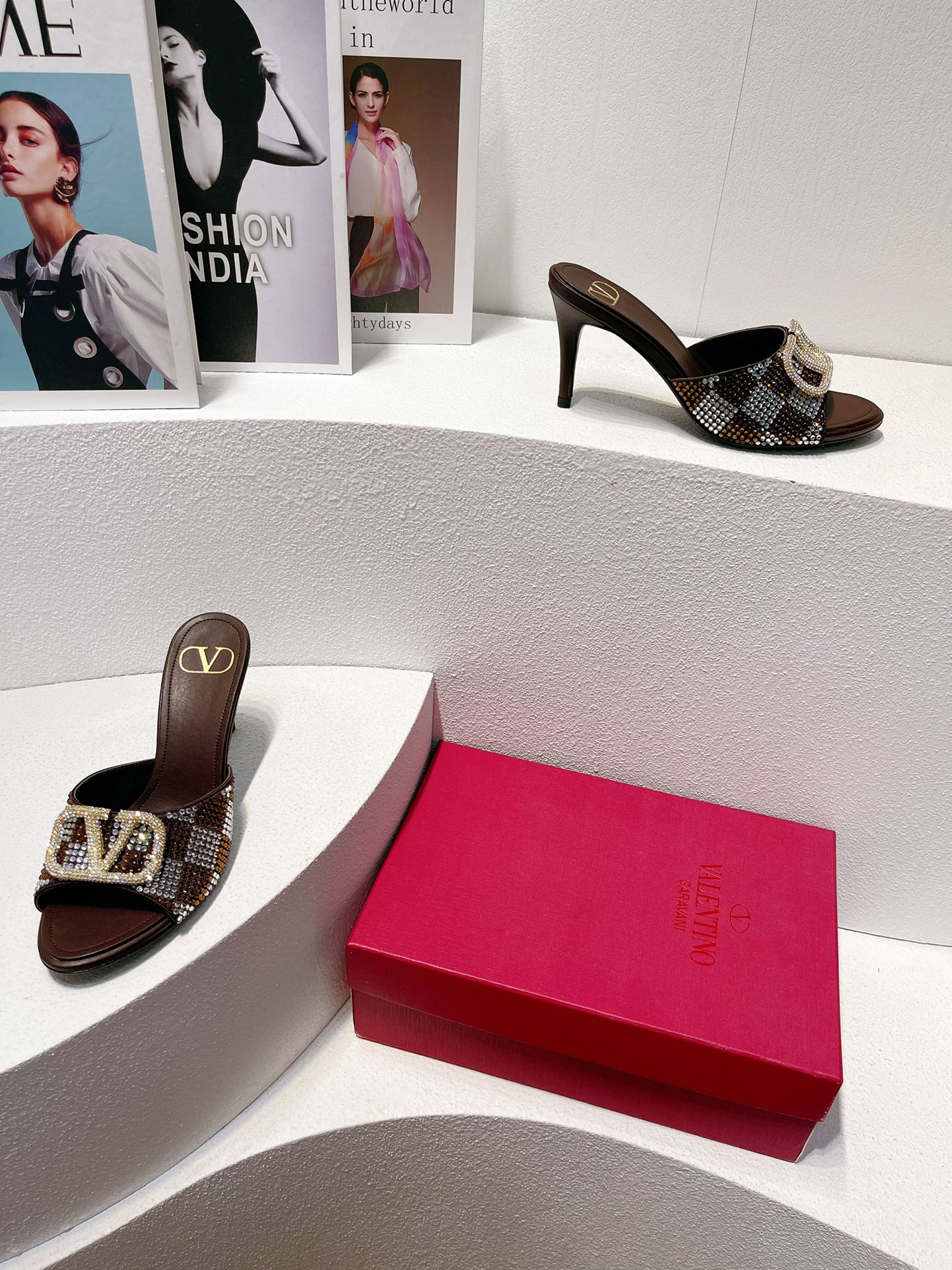 VT High Heeled Sandals Brown Sheepskin 292848