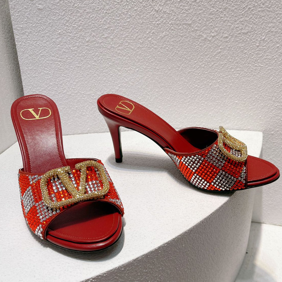 VT High Heeled Sandals Red Sheepskin 292849