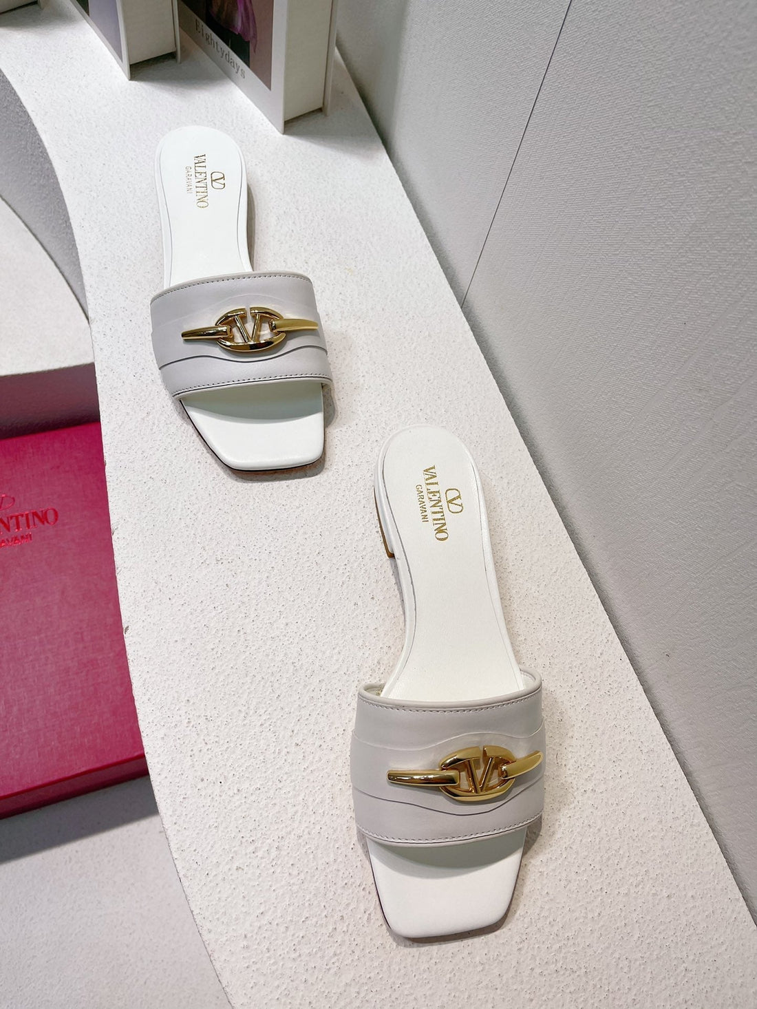 VT Moon Slides in Leather White Cowhide 292858