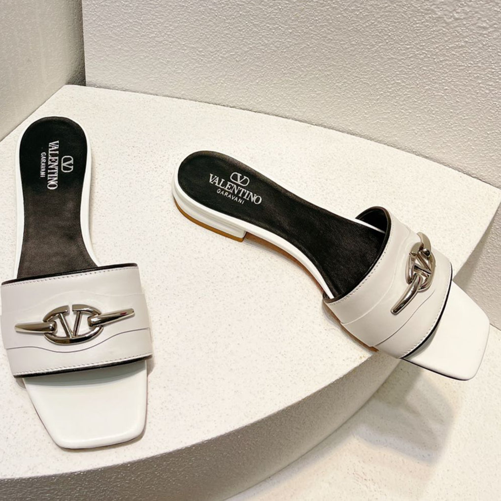 VT Moon Slides in Leather White Cowhide 292865