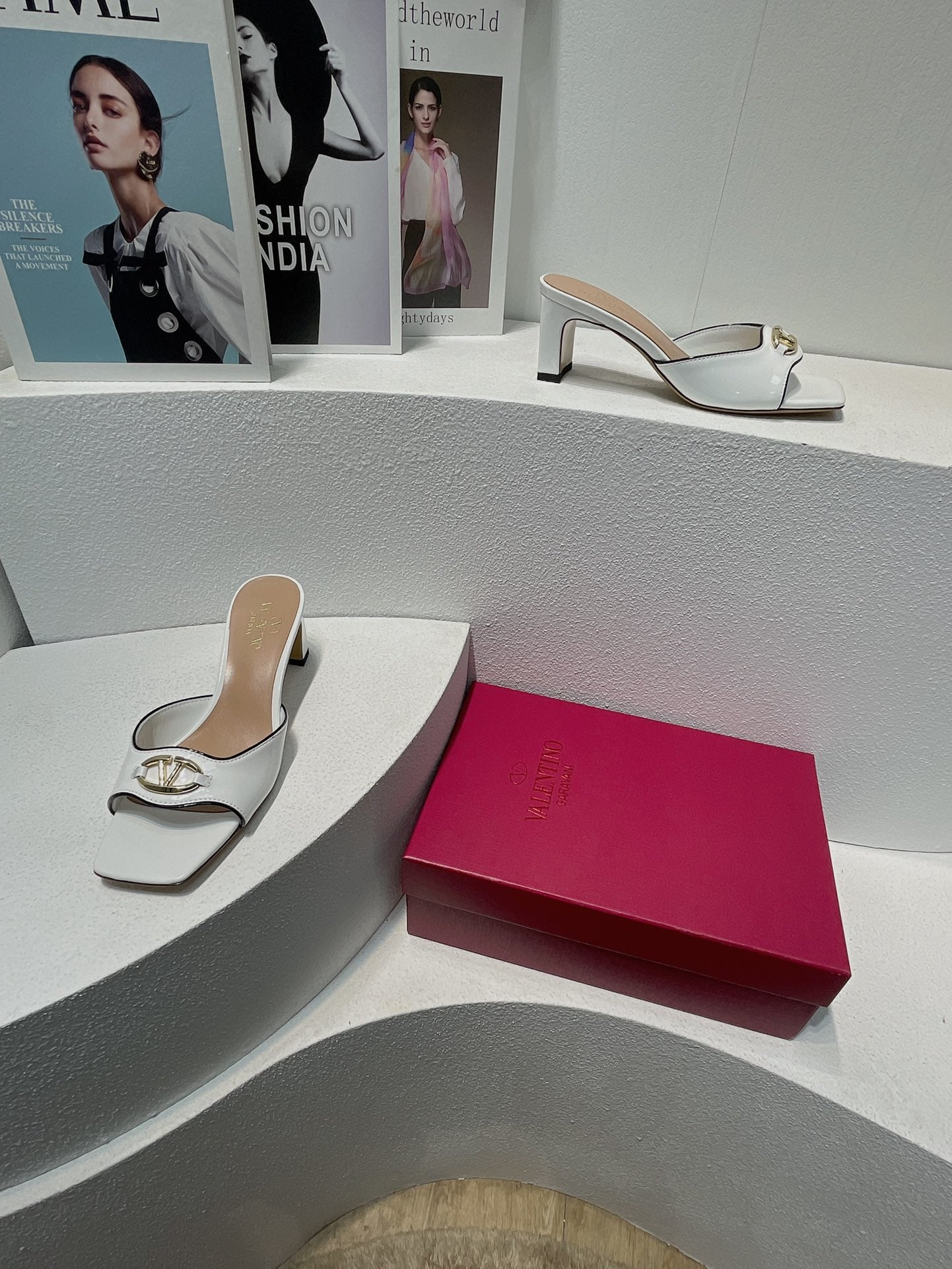 VT Mid Heel Mule Sandal White Sheepskin 292758