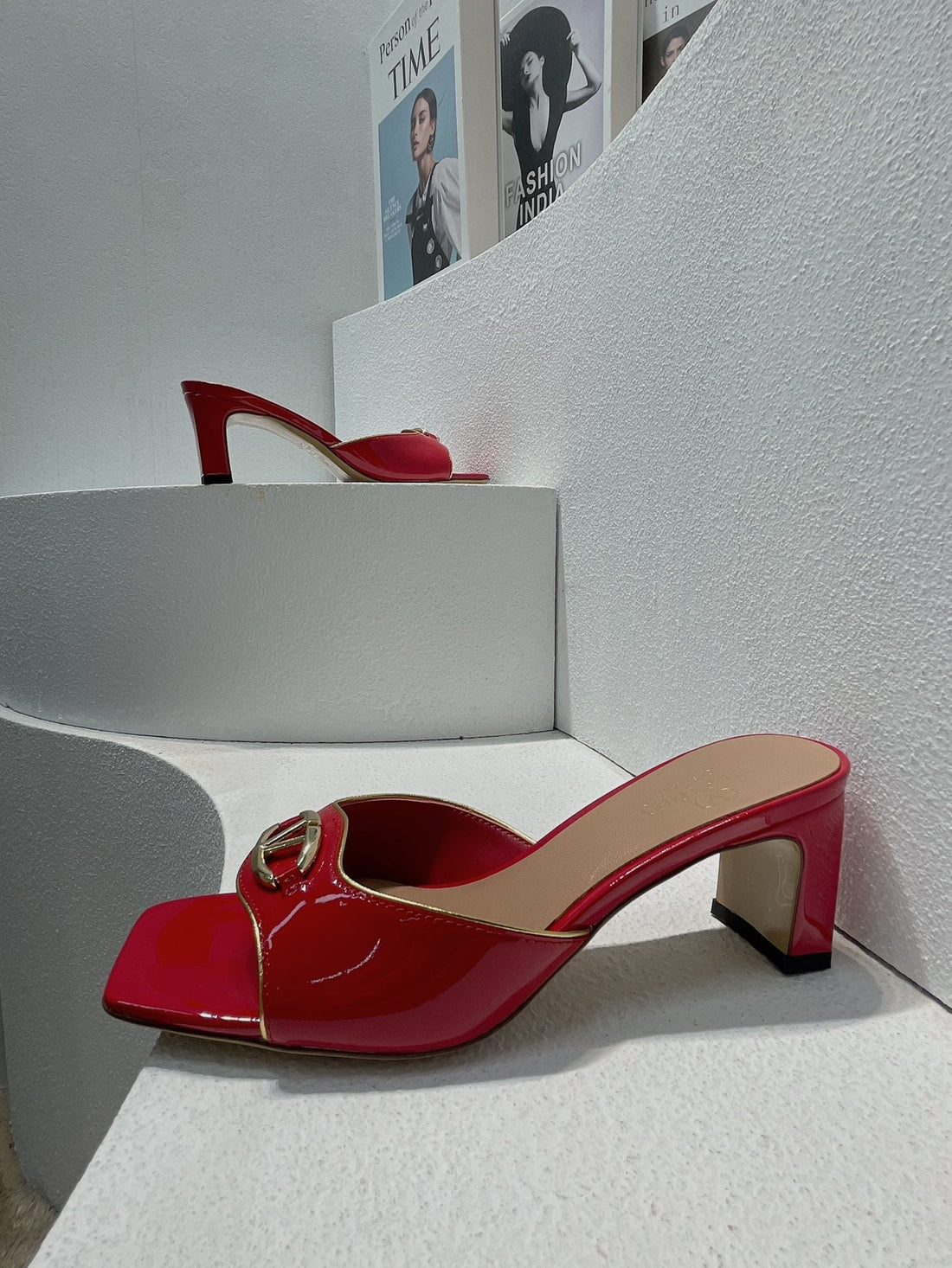 VT Mid Heel Mule Sandal Red Sheepskin 292759