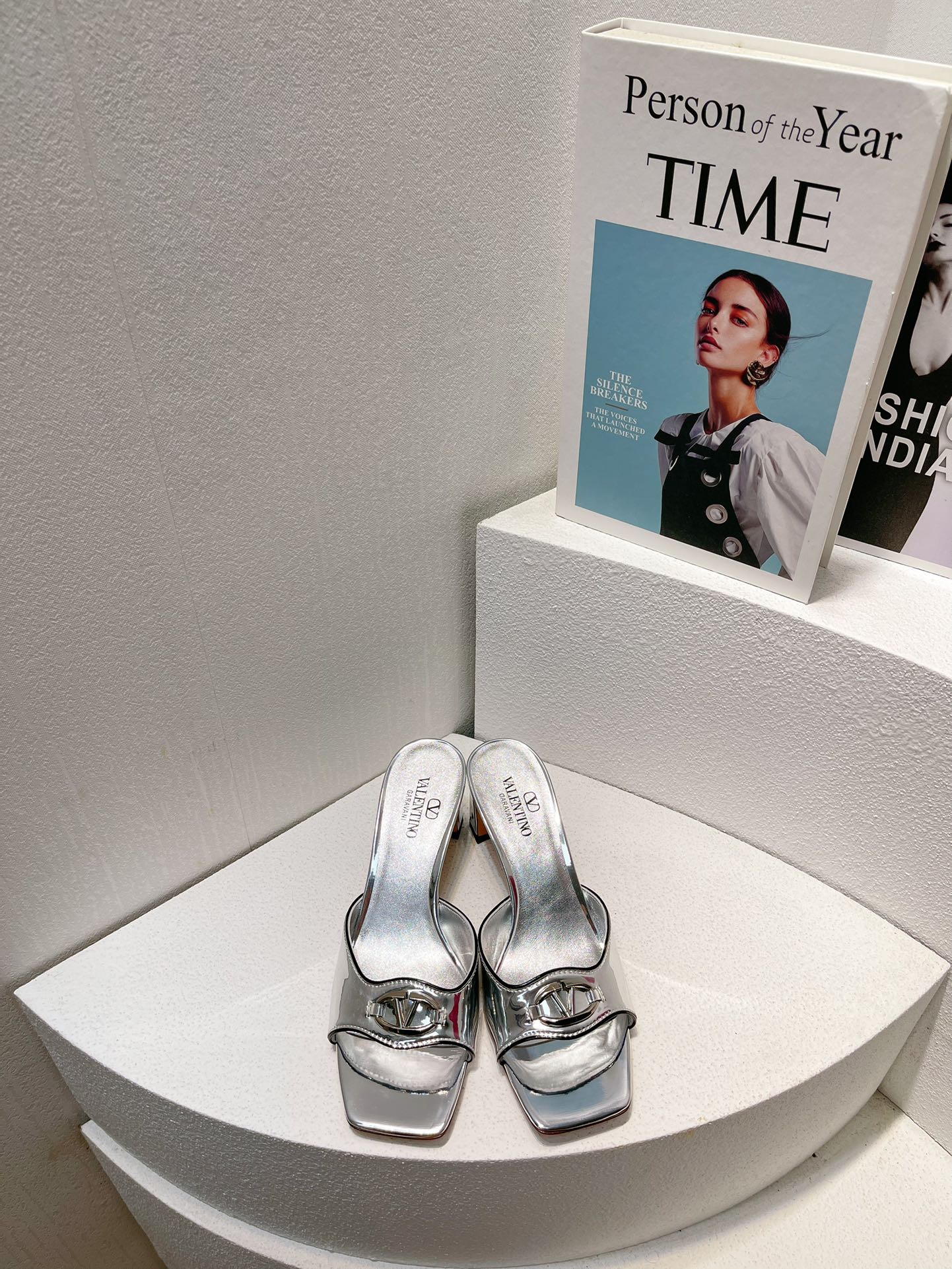 VT Mid Heel Mule Sandal Silver Sheepskin 292765