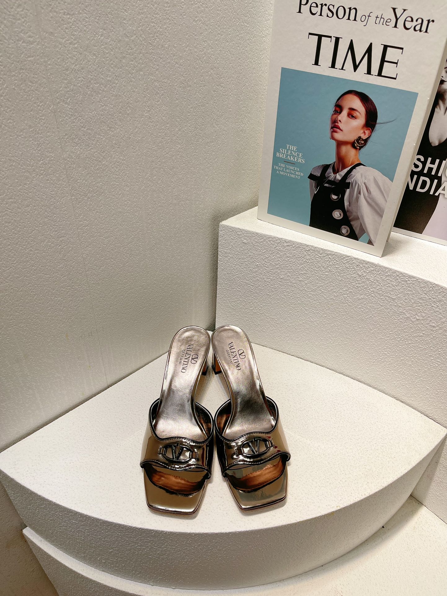 VT Mid Heel Mule Sandal Gray Sheepskin 292766