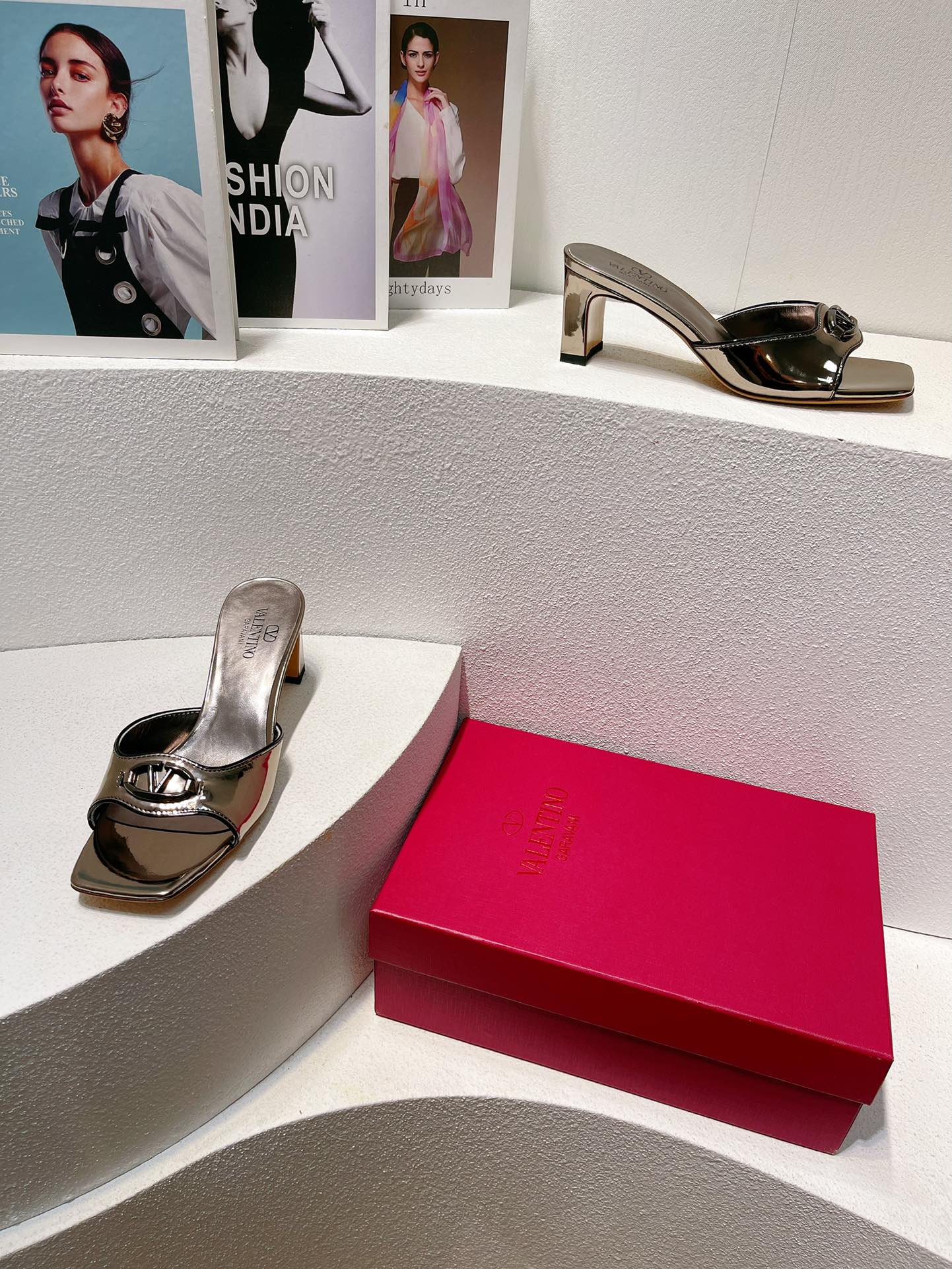 VT Mid Heel Mule Sandal Gray Sheepskin 292766