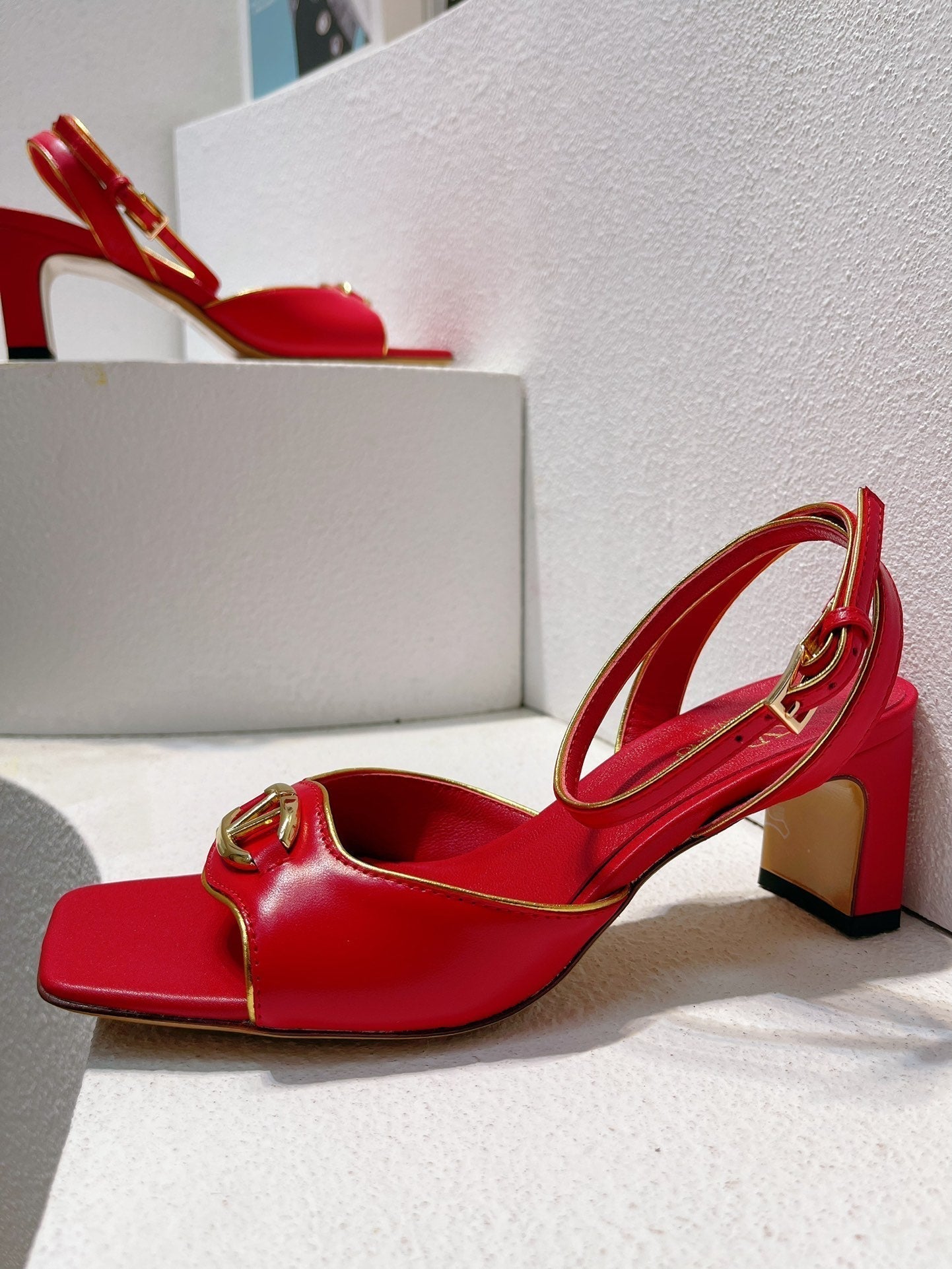 VT Sandals Heels 50mm Red Cowhide 292769